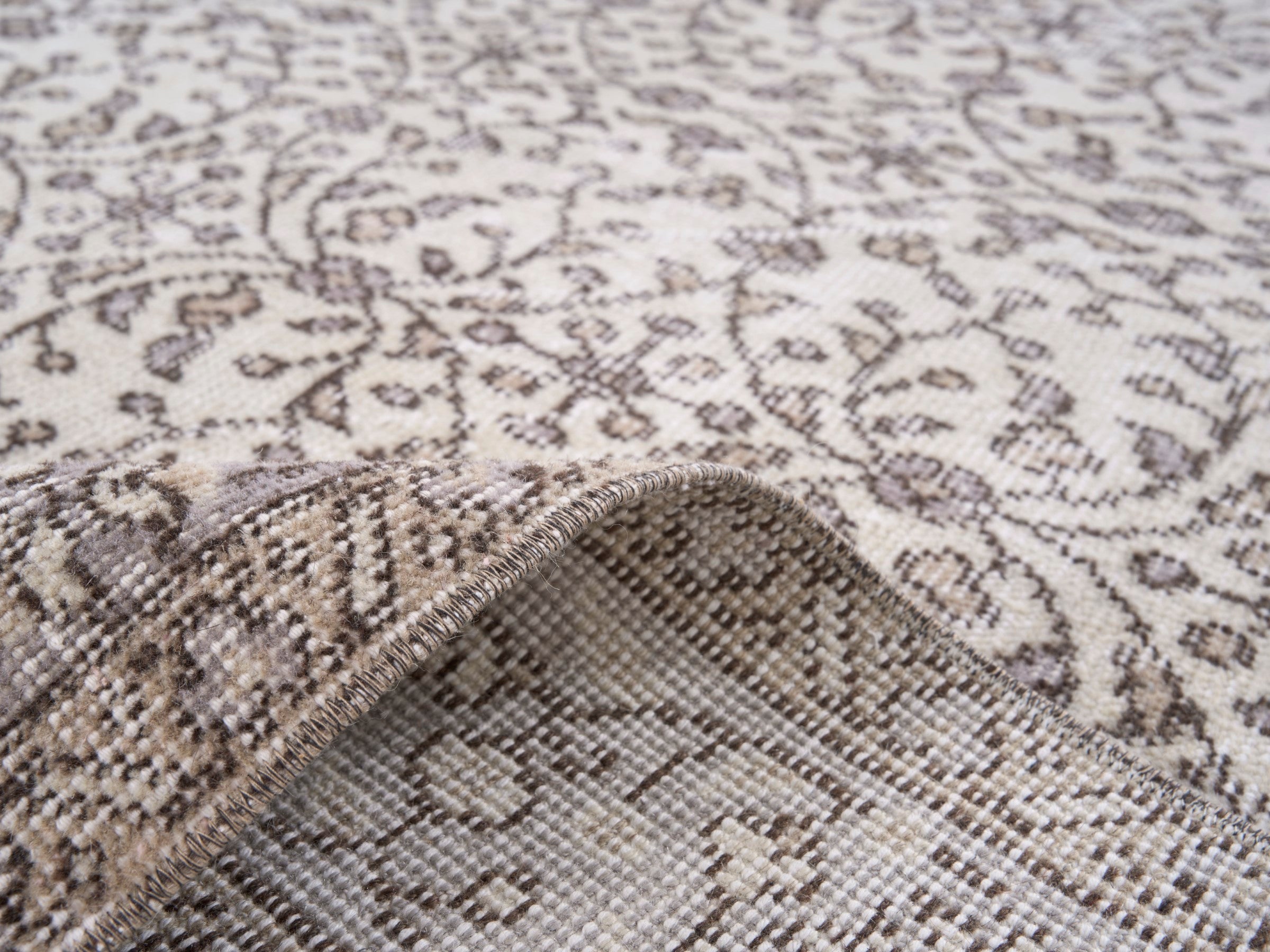 Turkish Isparta area rug in greige and taupe, view 9 of 10
