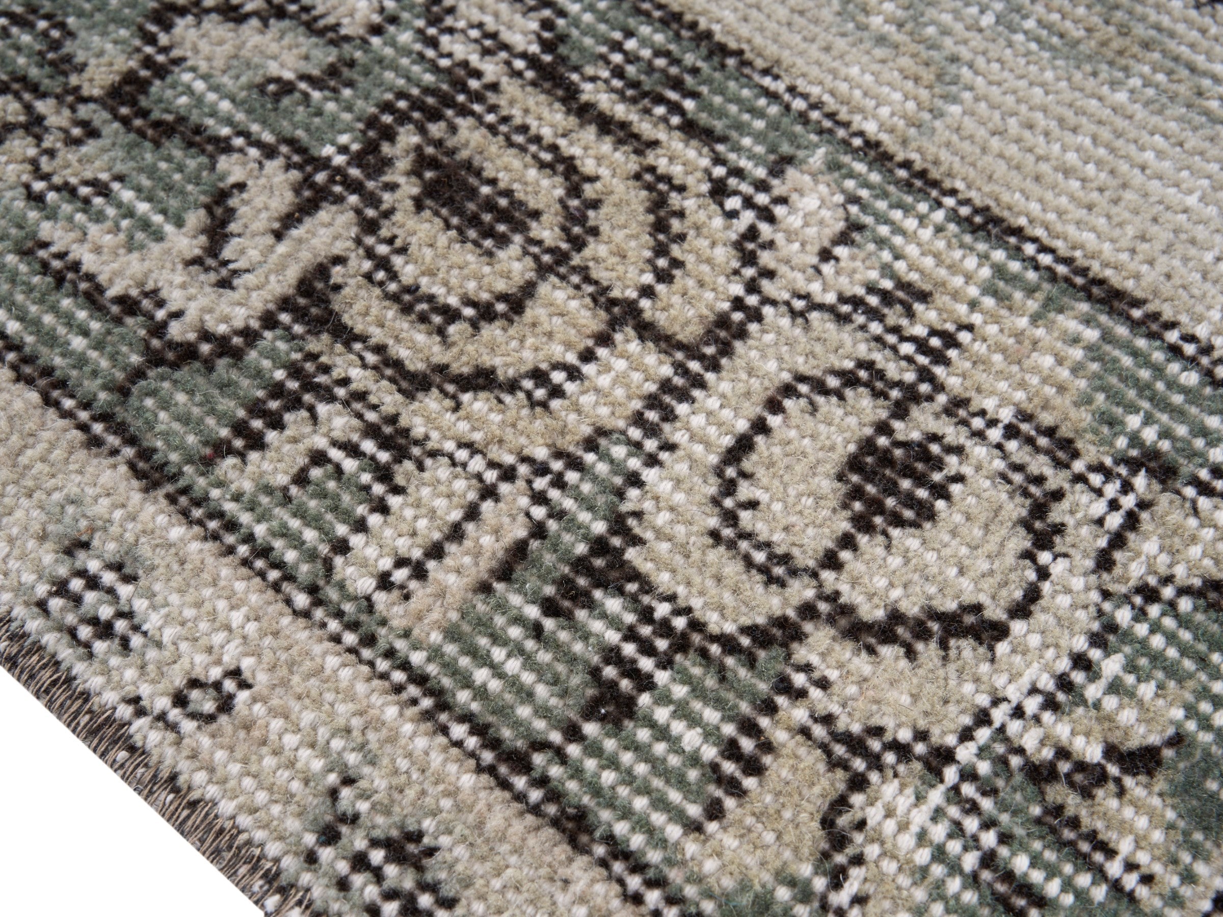Turkish Isparta area rug in cream and sage, view 6 of 10