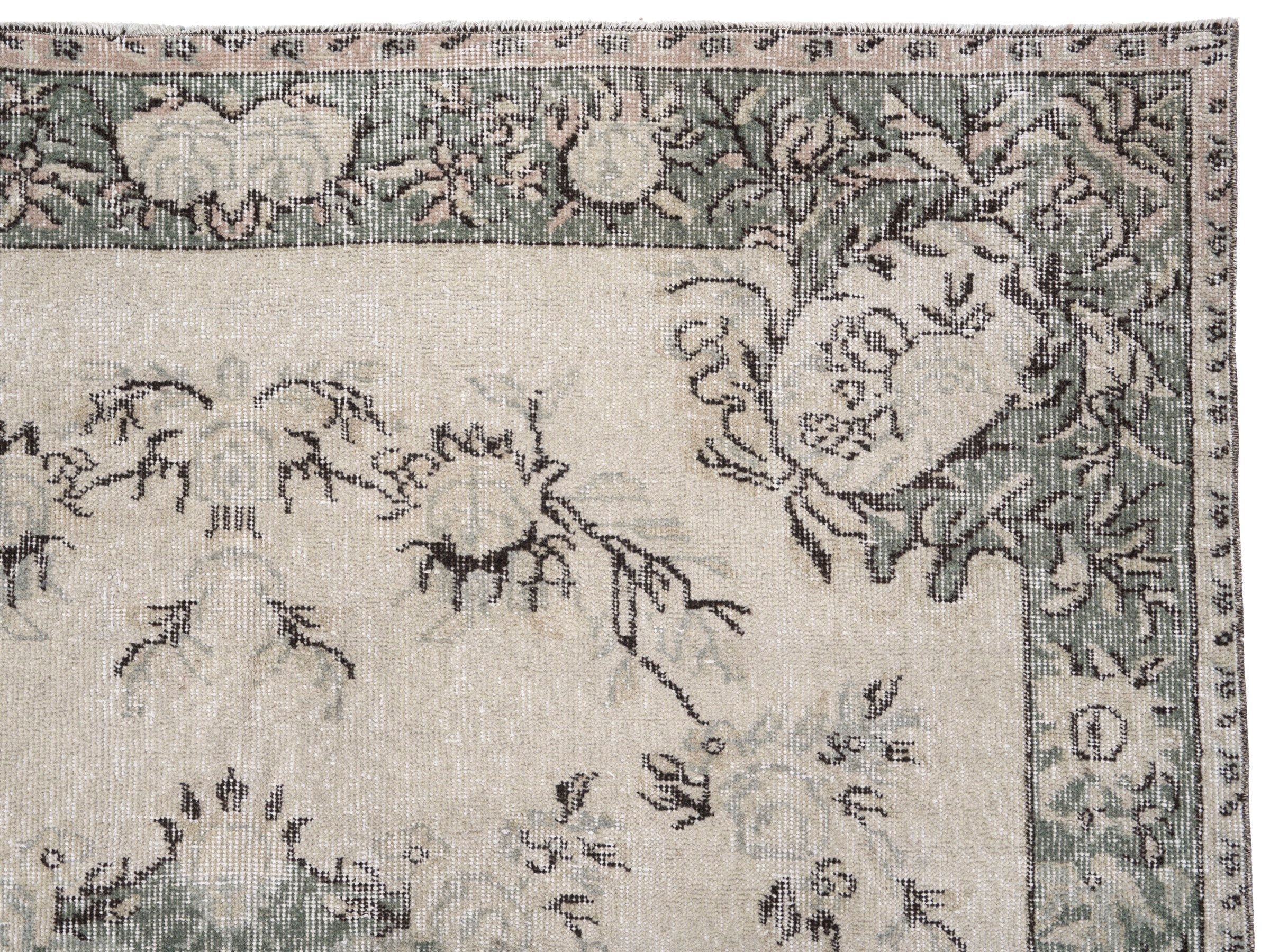 Turkish Isparta area rug in cream and sage, view 8 of 10