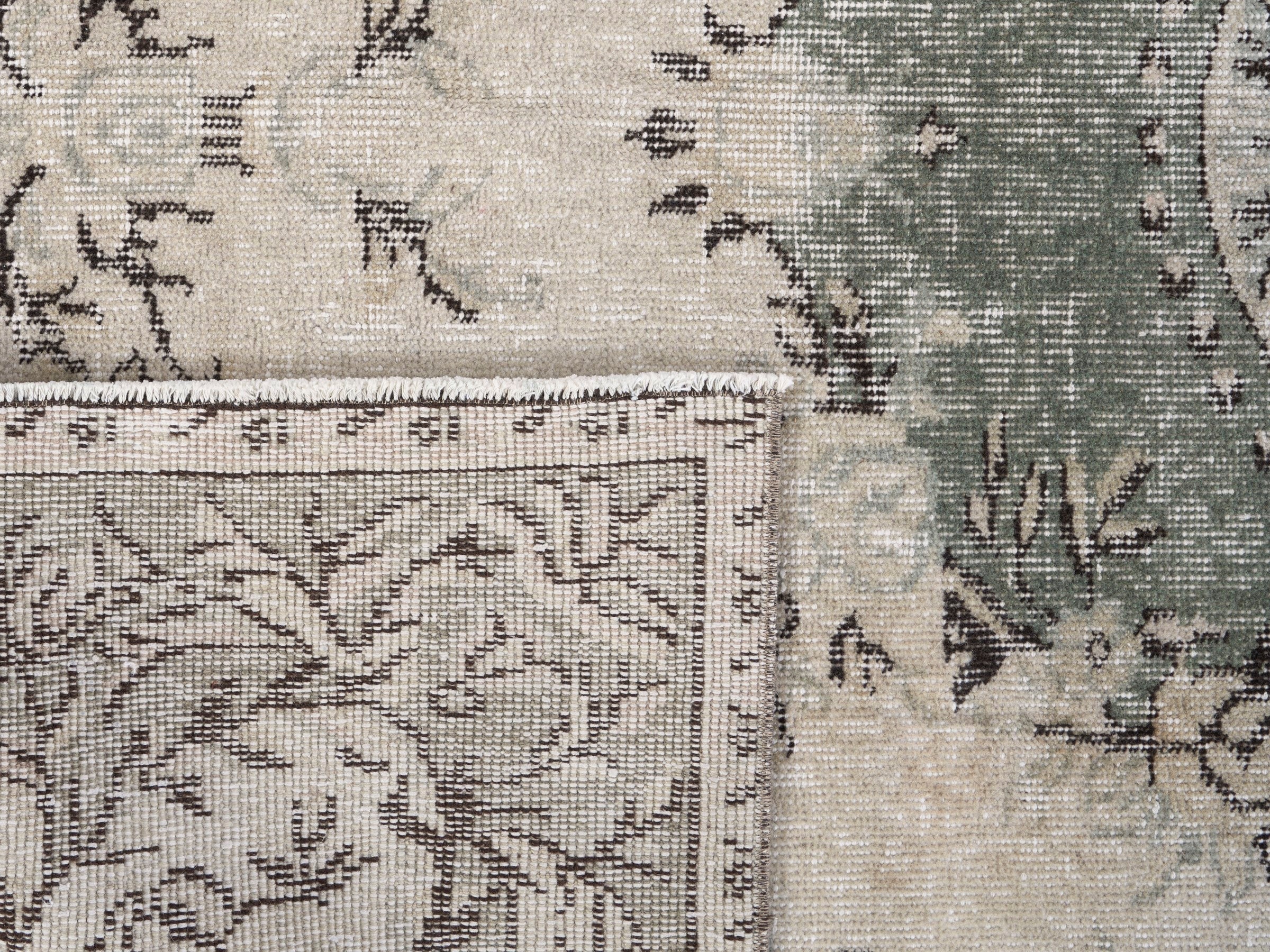 Turkish Isparta area rug in cream and sage, view 10 of 10