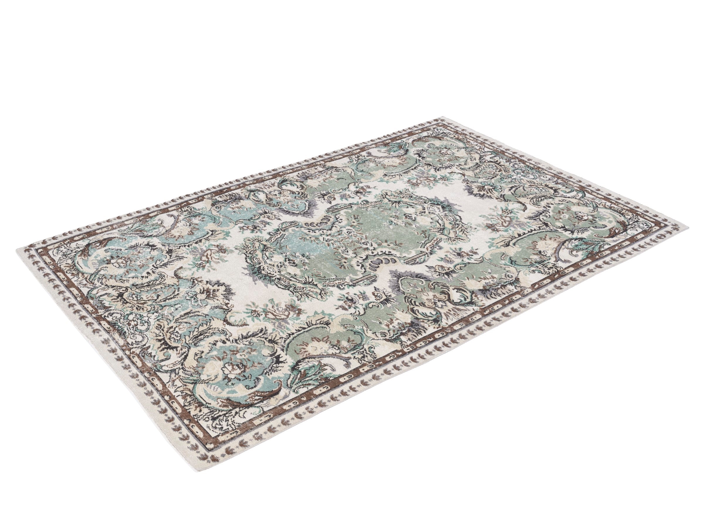 Turkish Isparta area rug in cream and sage, view 3 of 10
