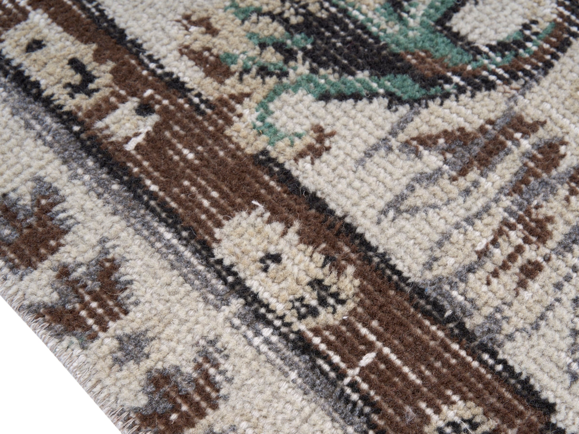 Turkish Isparta area rug in cream and sage, view 6 of 10