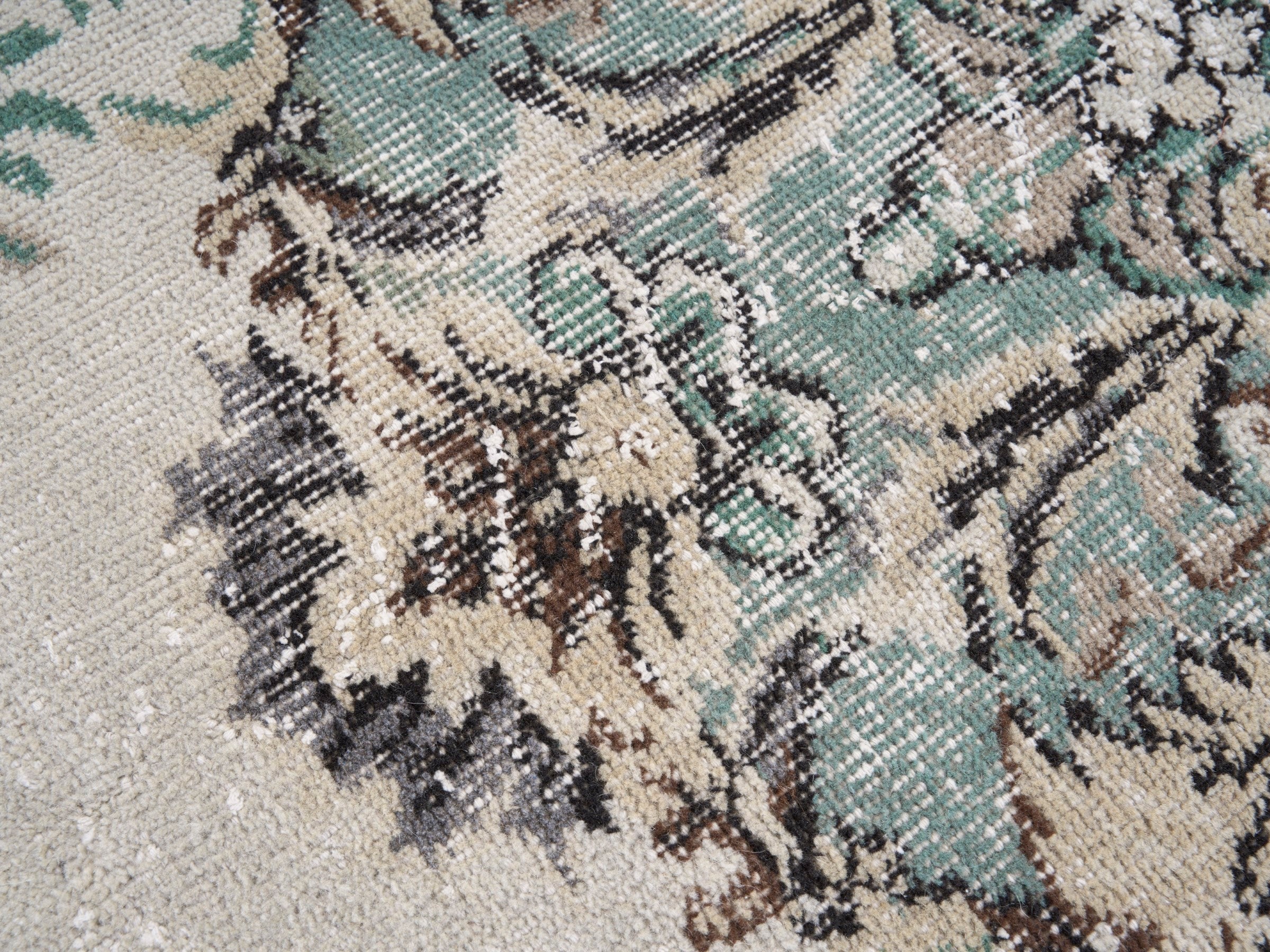 Turkish Isparta area rug in cream and sage, view 7 of 10