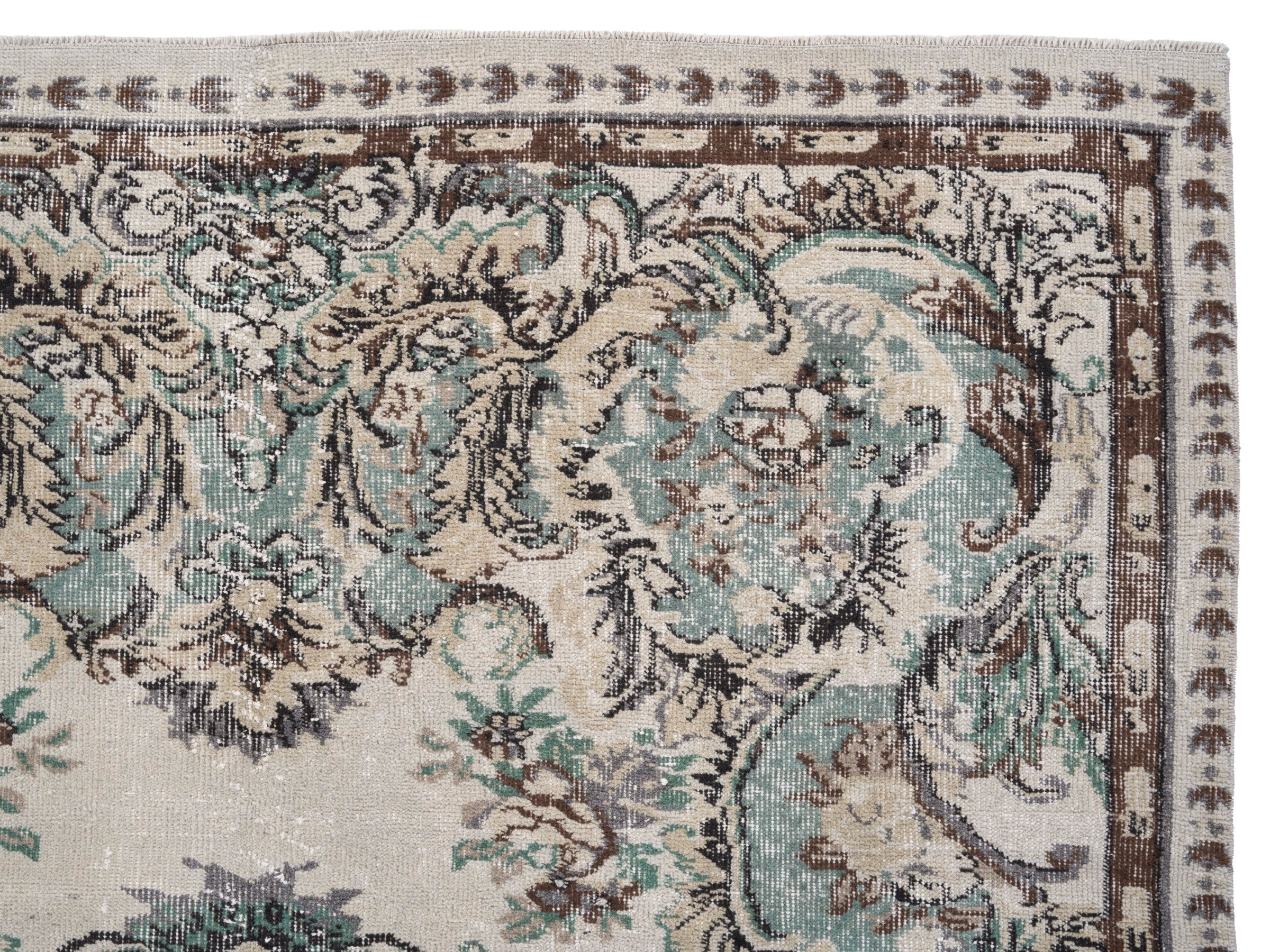Turkish Isparta area rug in cream and sage, view 8 of 10