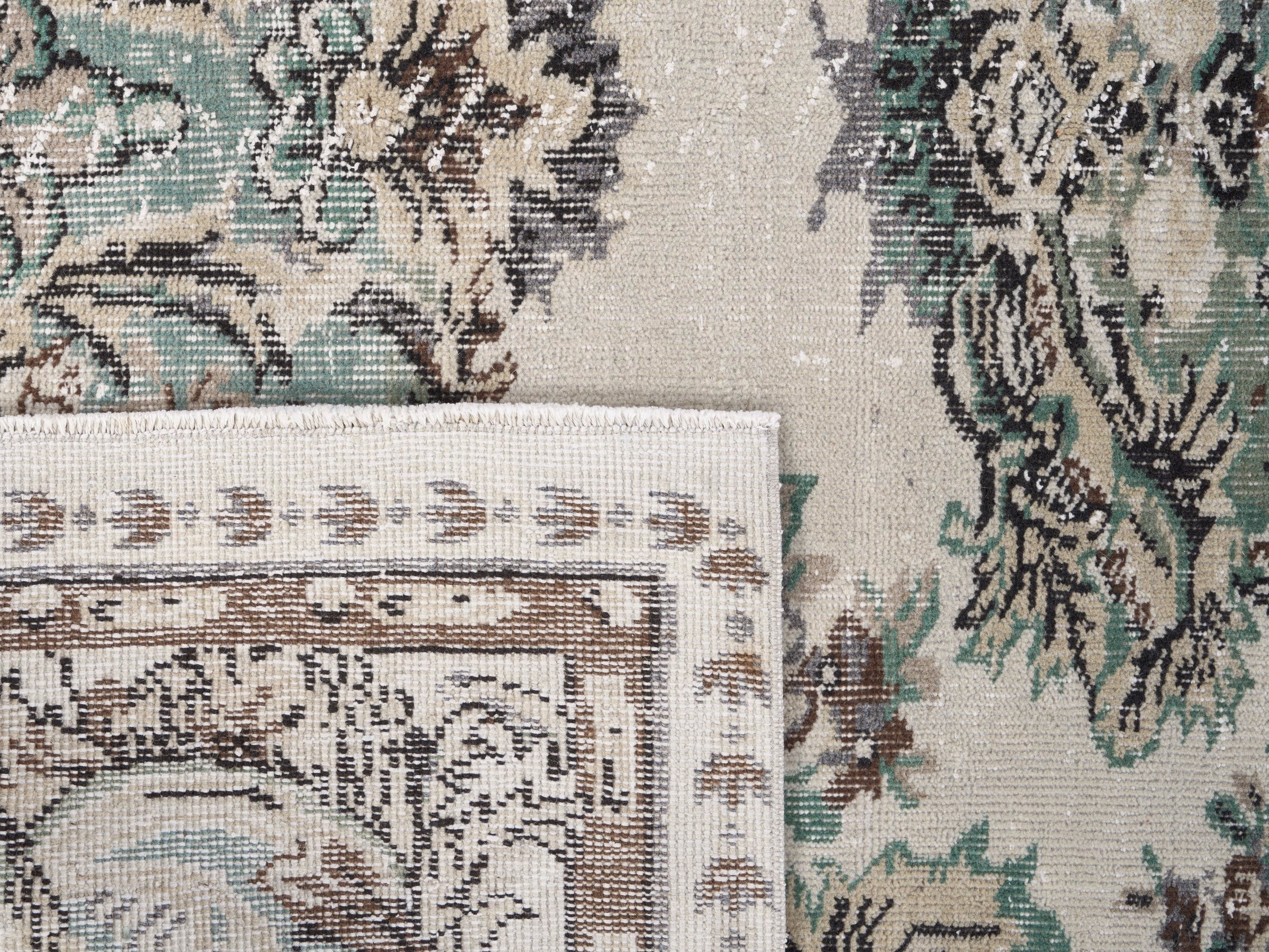 Turkish Isparta area rug in cream and sage, view 10 of 10