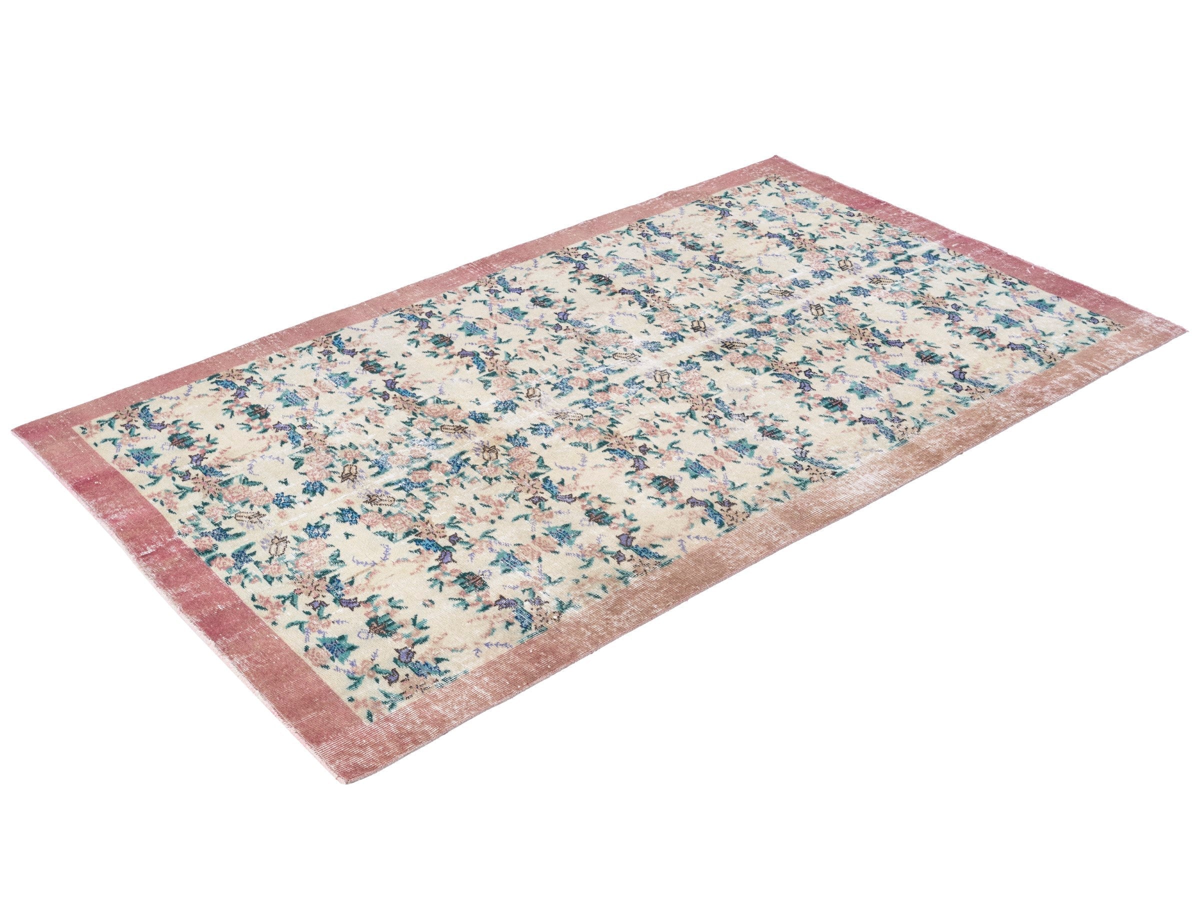 Turkish Isparta area rug in cream and faded red, view 3 of 10