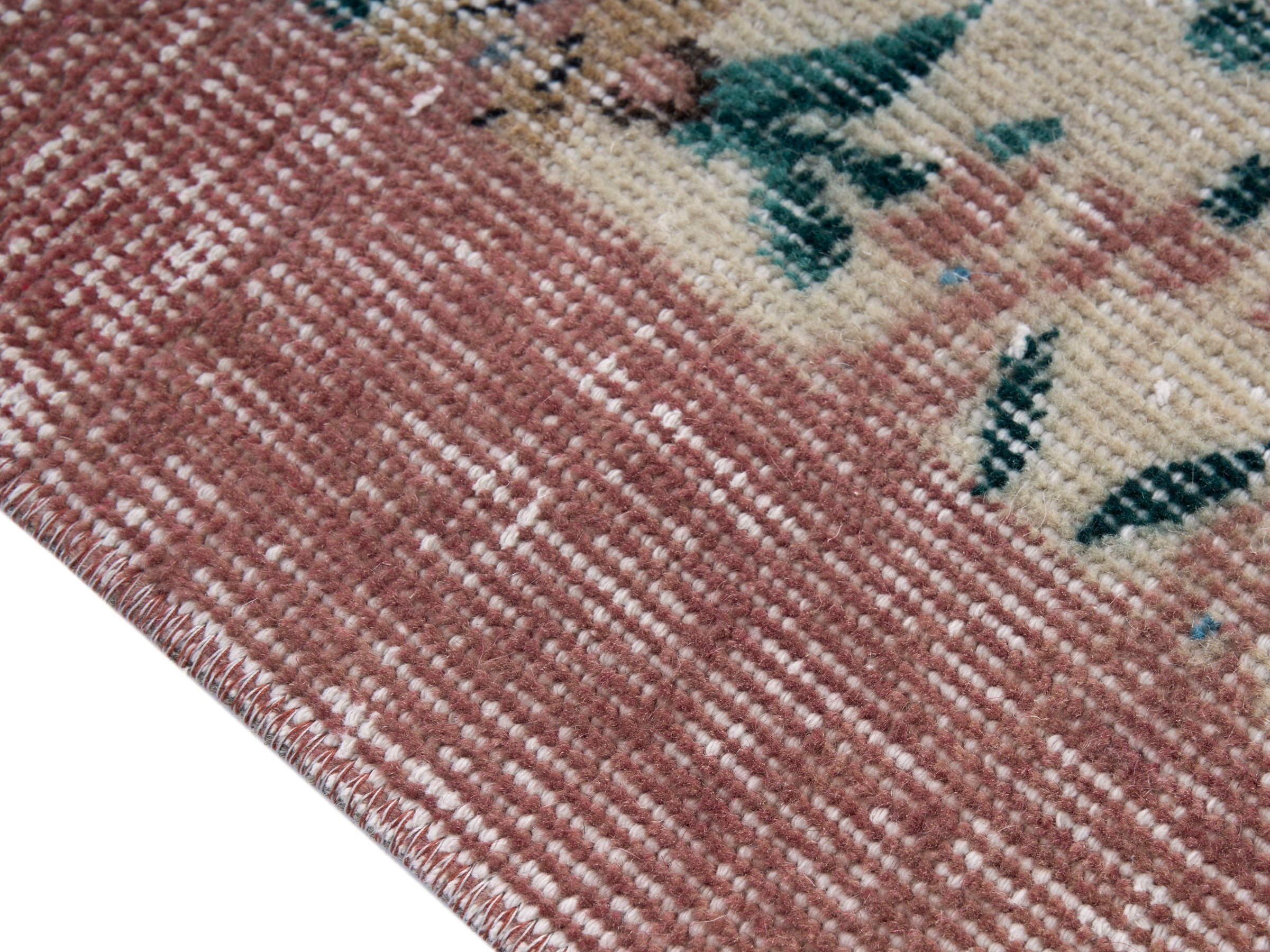 Turkish Isparta area rug in cream and faded red, view 6 of 10