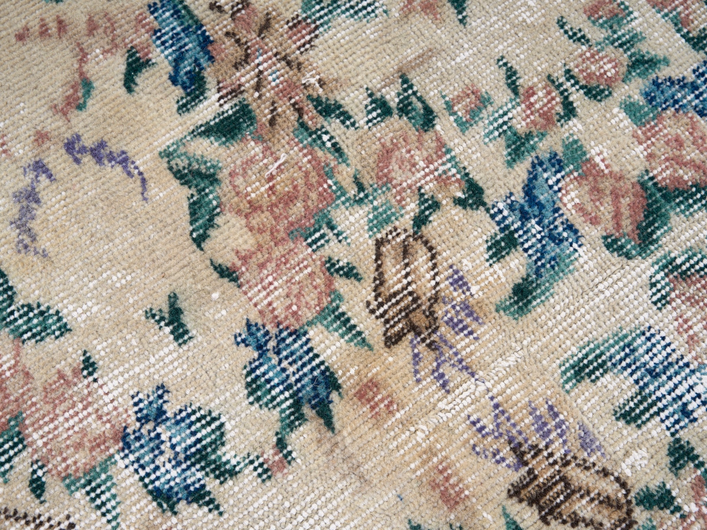 Turkish Isparta area rug in cream and faded red, view 7 of 10