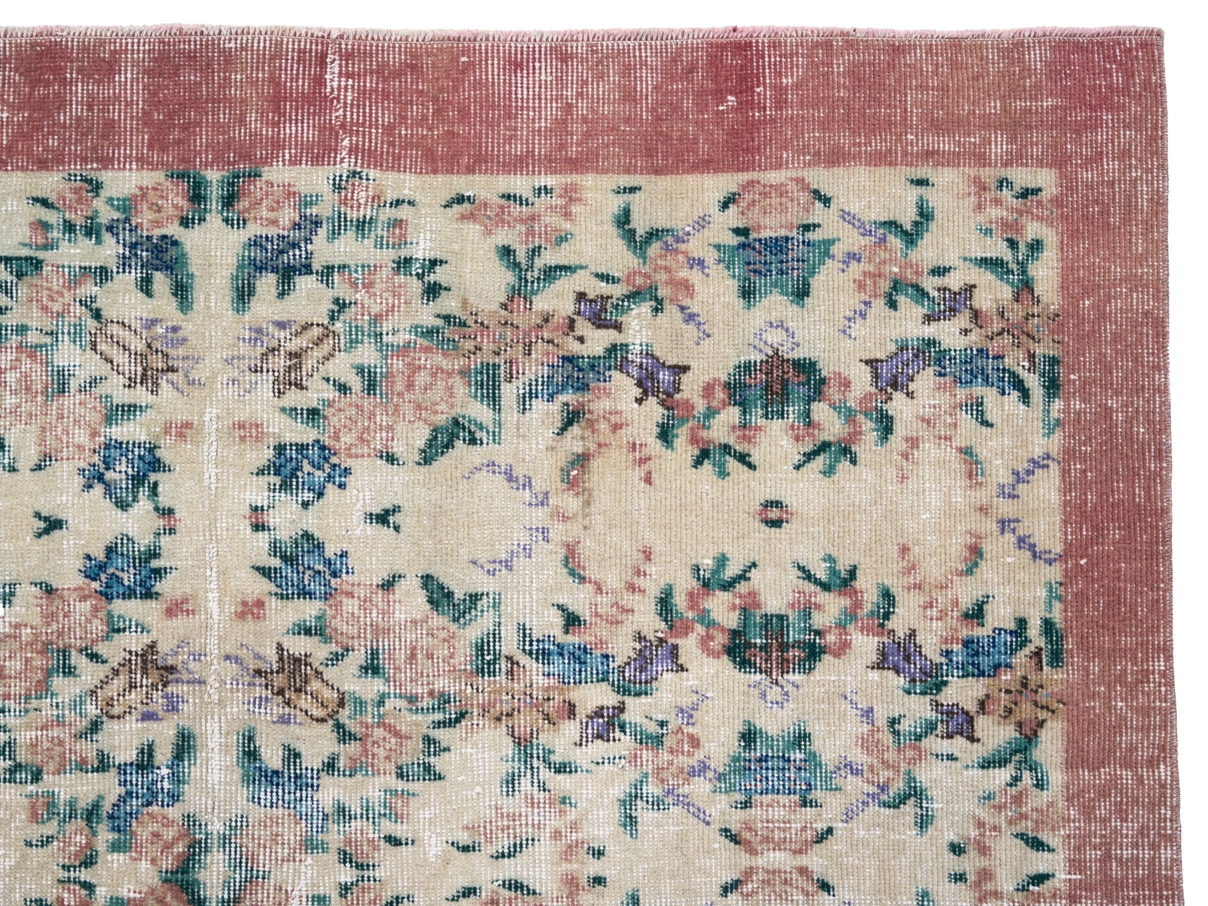 Turkish Isparta area rug in cream and faded red, view 8 of 10