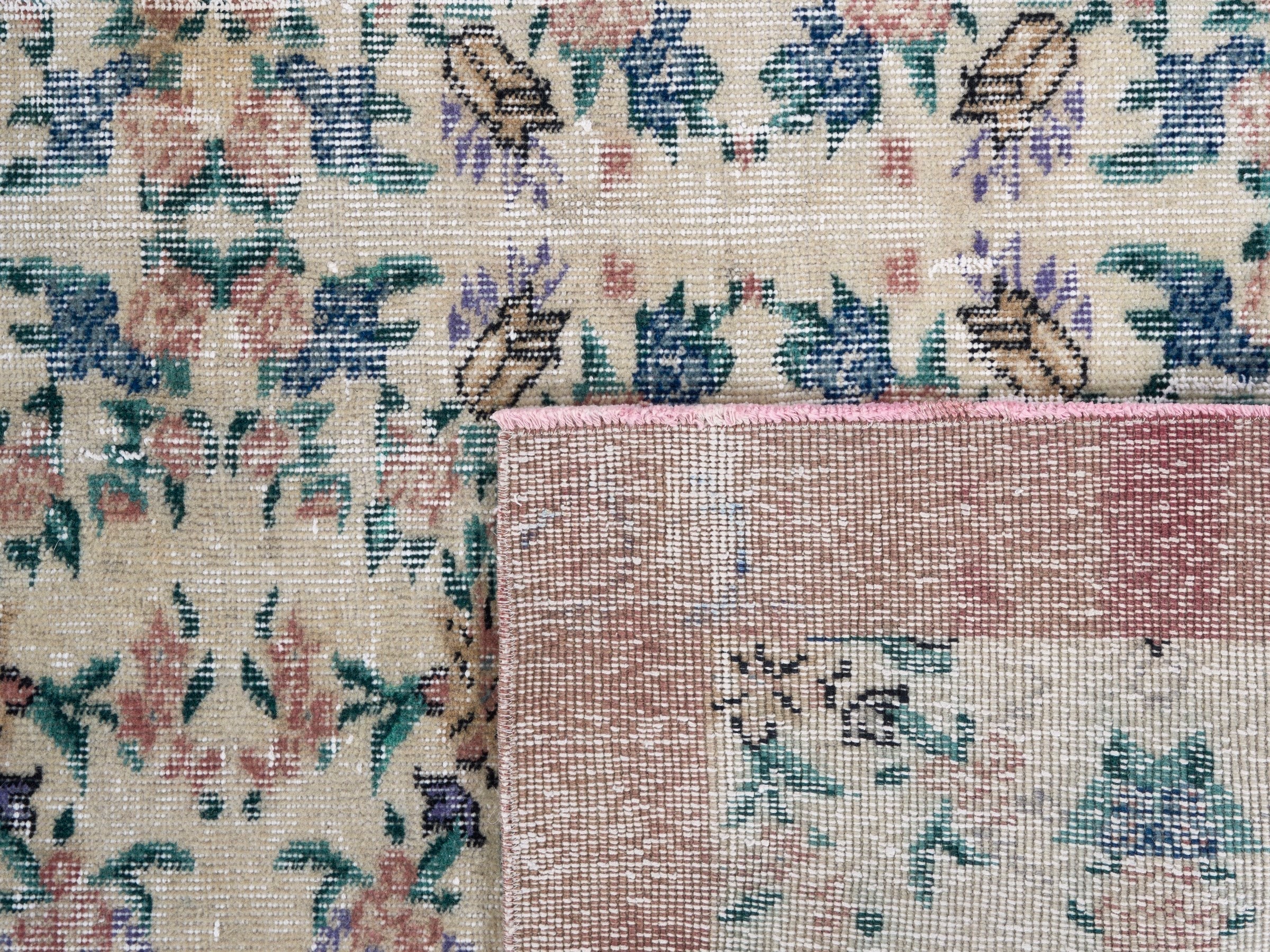 Turkish Isparta area rug in cream and faded red, view 10 of 10