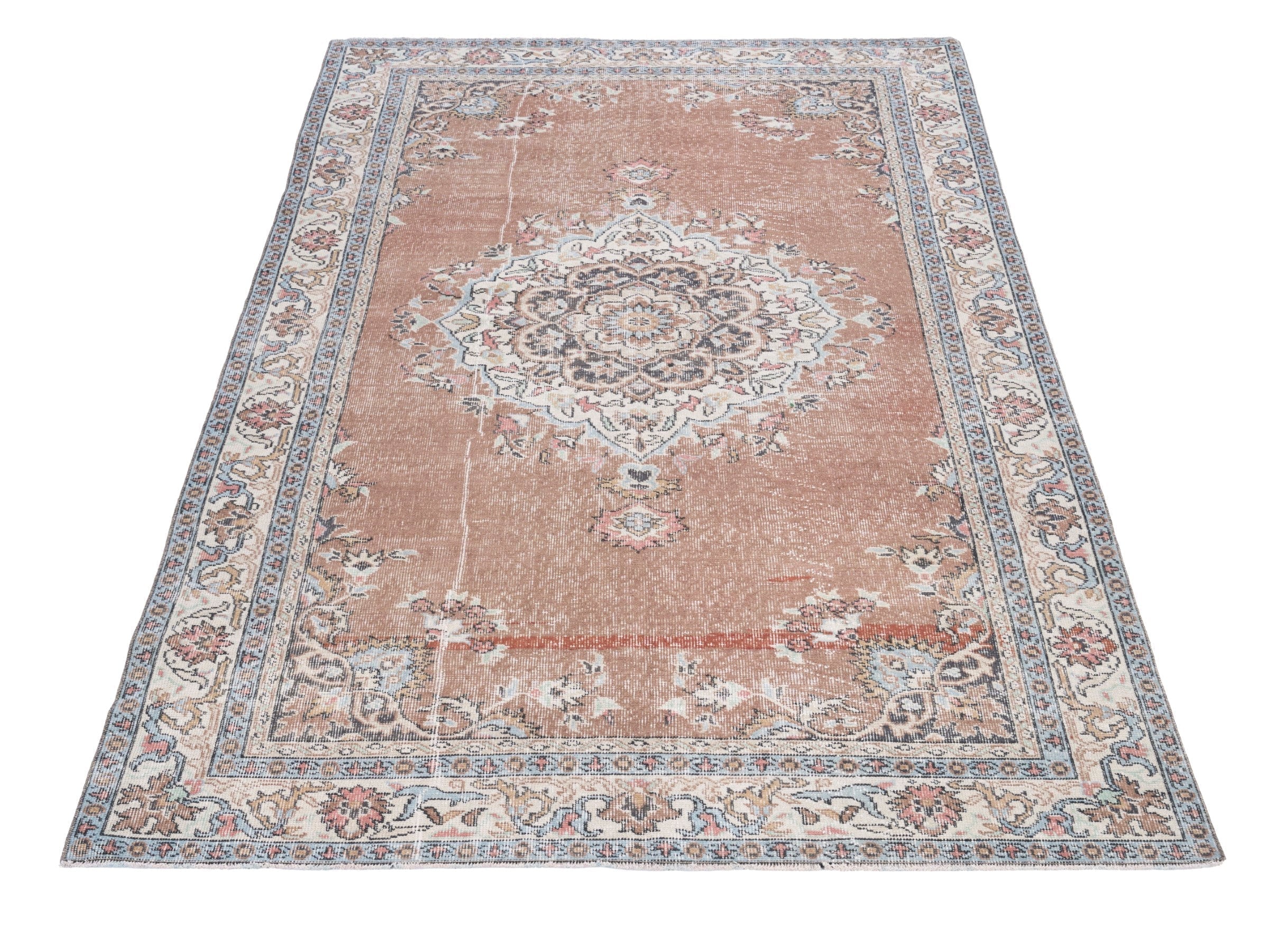 Turkish Isparta area rug in dusty rose and muted pink, view 2 of 10