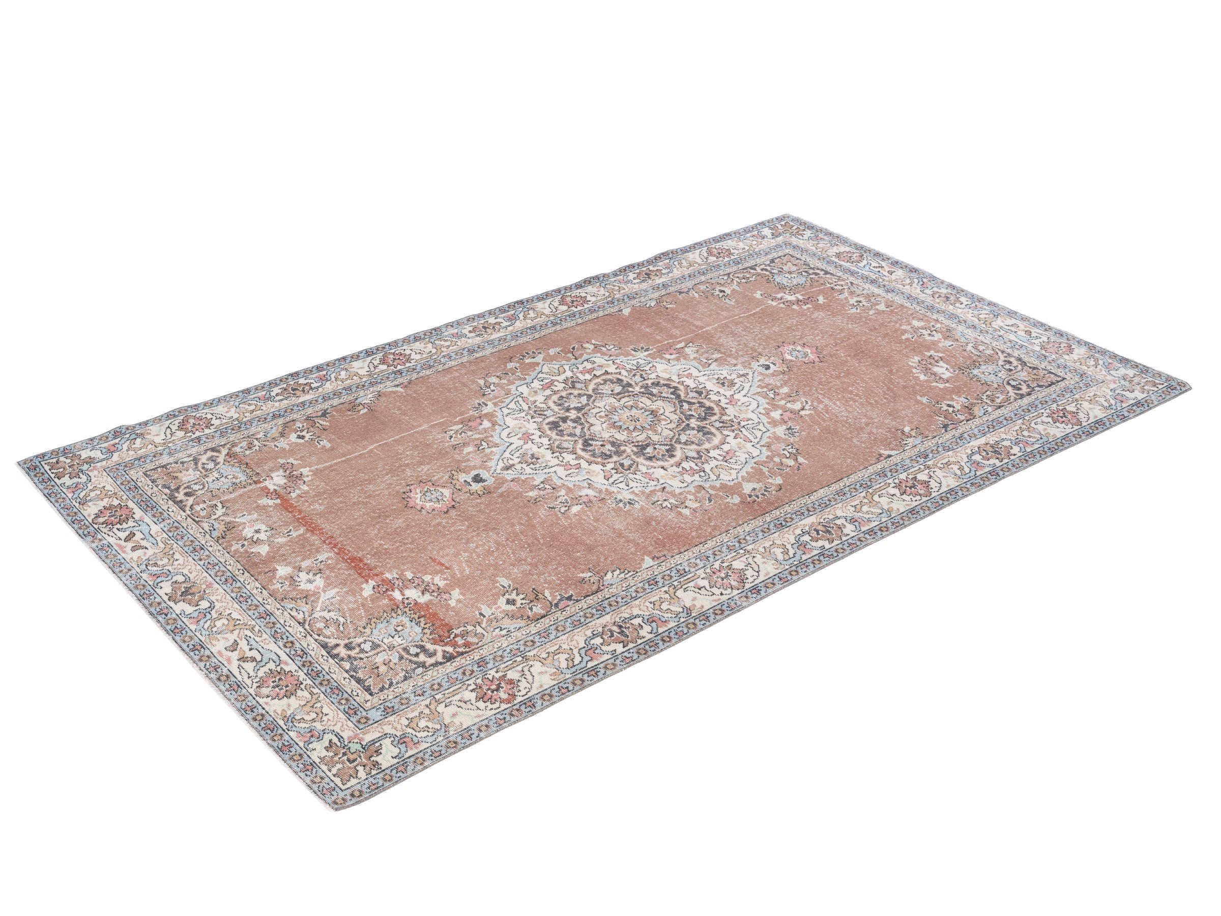 Turkish Isparta area rug in dusty rose and muted pink, view 3 of 10