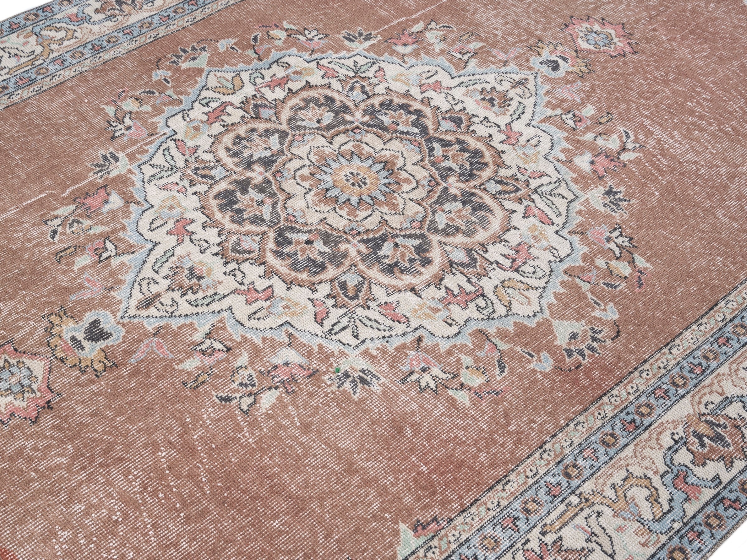 Turkish Isparta area rug in dusty rose and muted pink, view 5 of 10