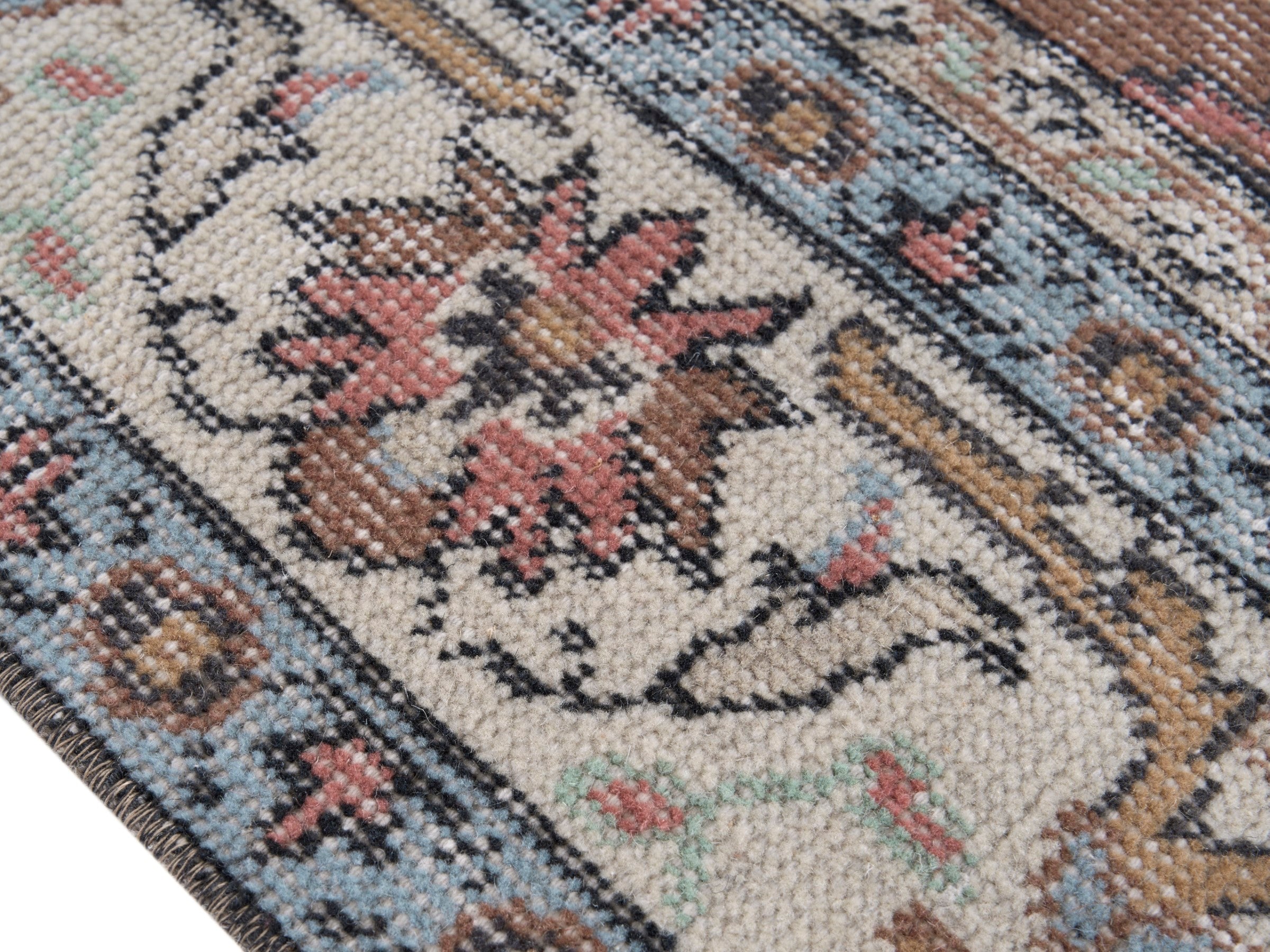 Turkish Isparta area rug in dusty rose and muted pink, view 6 of 10