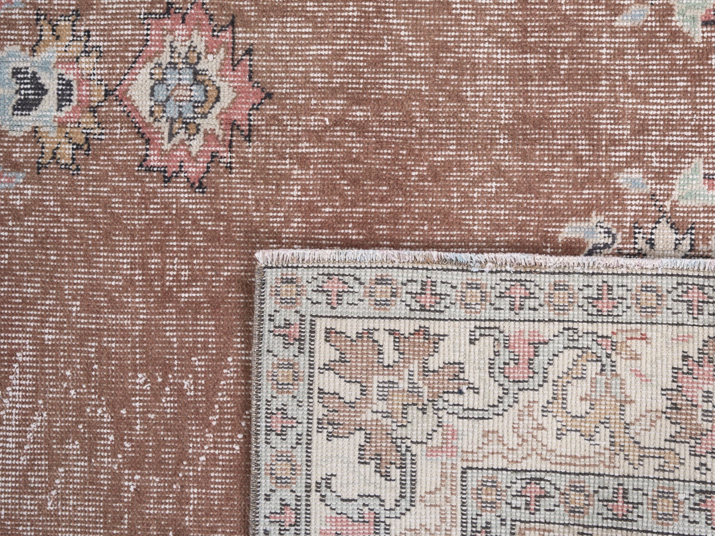 Turkish Isparta area rug in dusty rose and muted pink, view 10 of 10