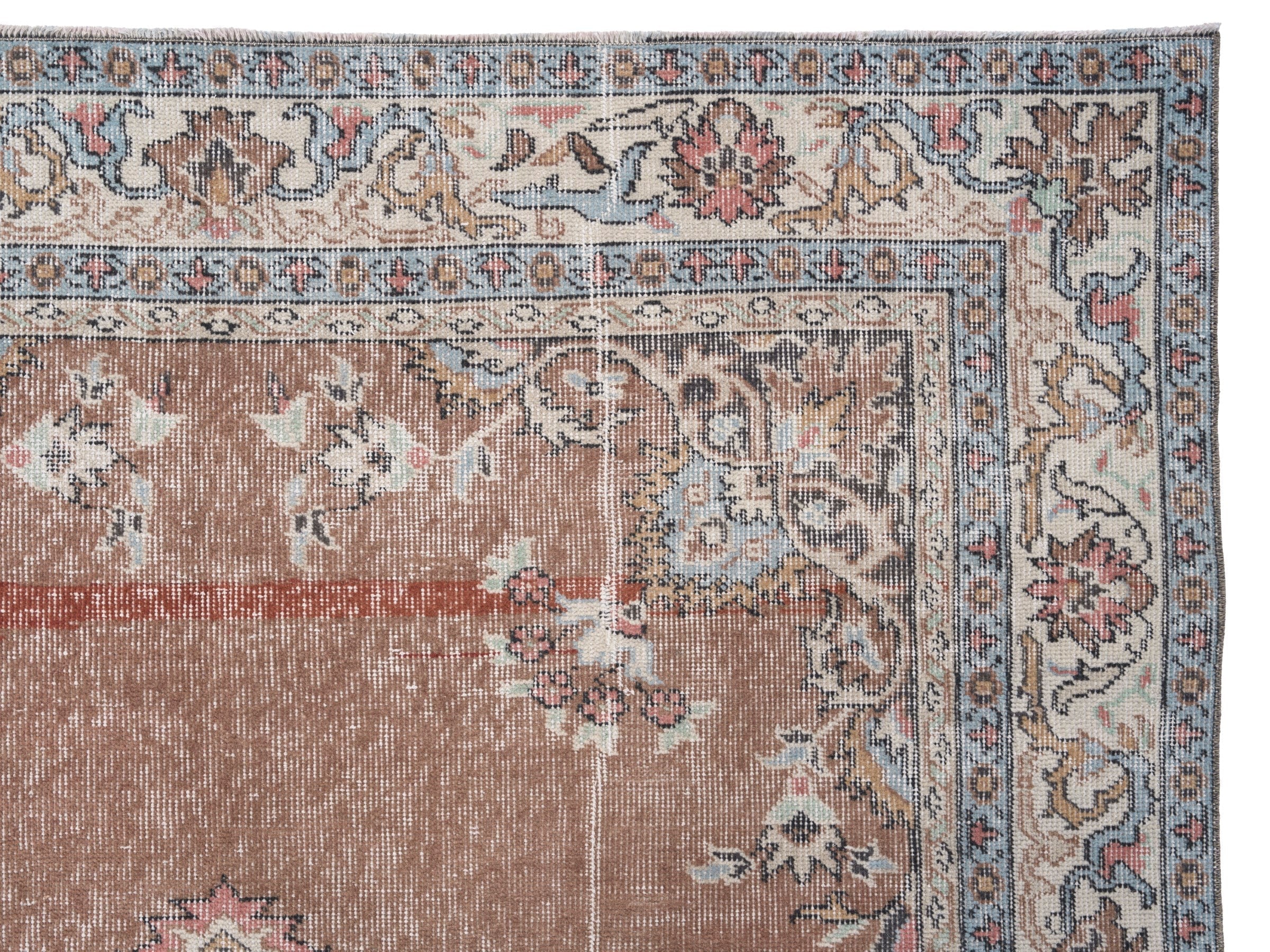 Turkish Isparta area rug in dusty rose and muted pink, view 8 of 10