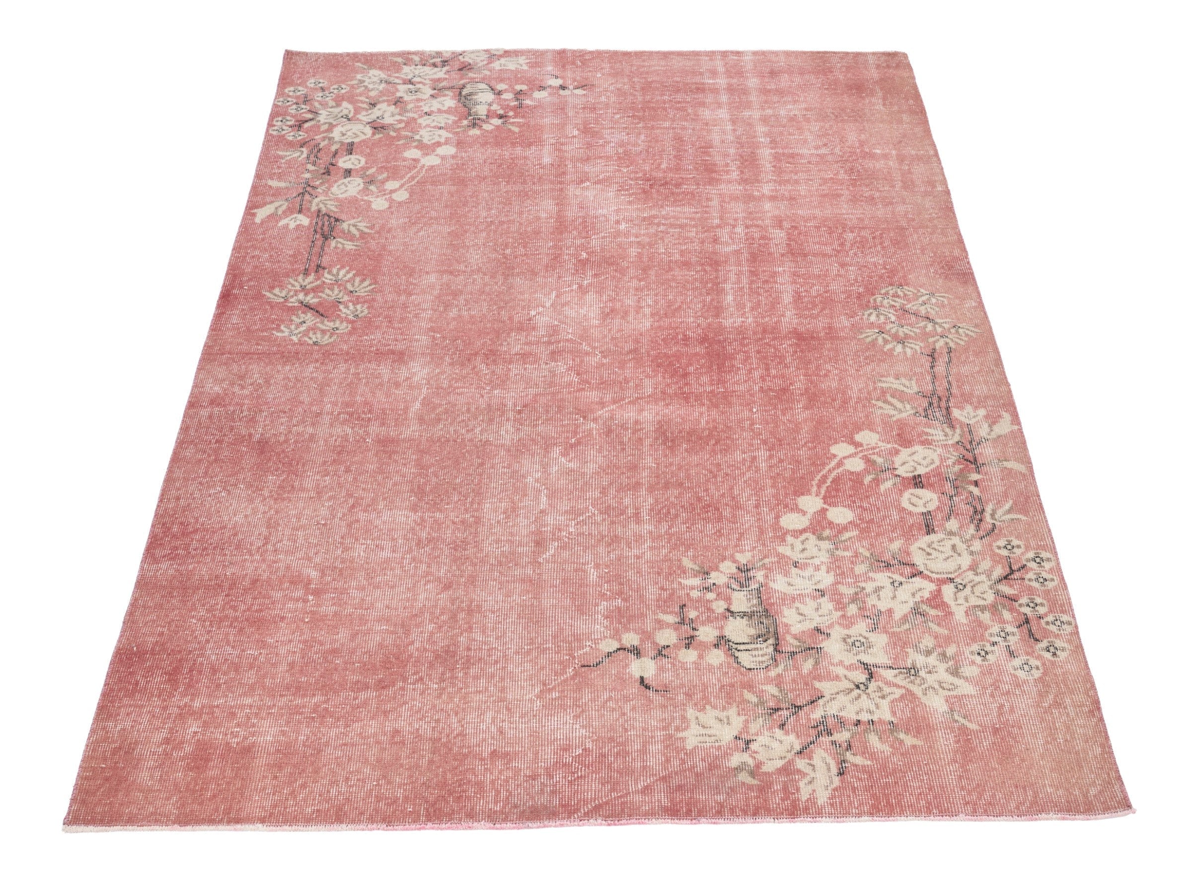Turkish Isparta area rug in faded red and muted pink, view 2 of 10