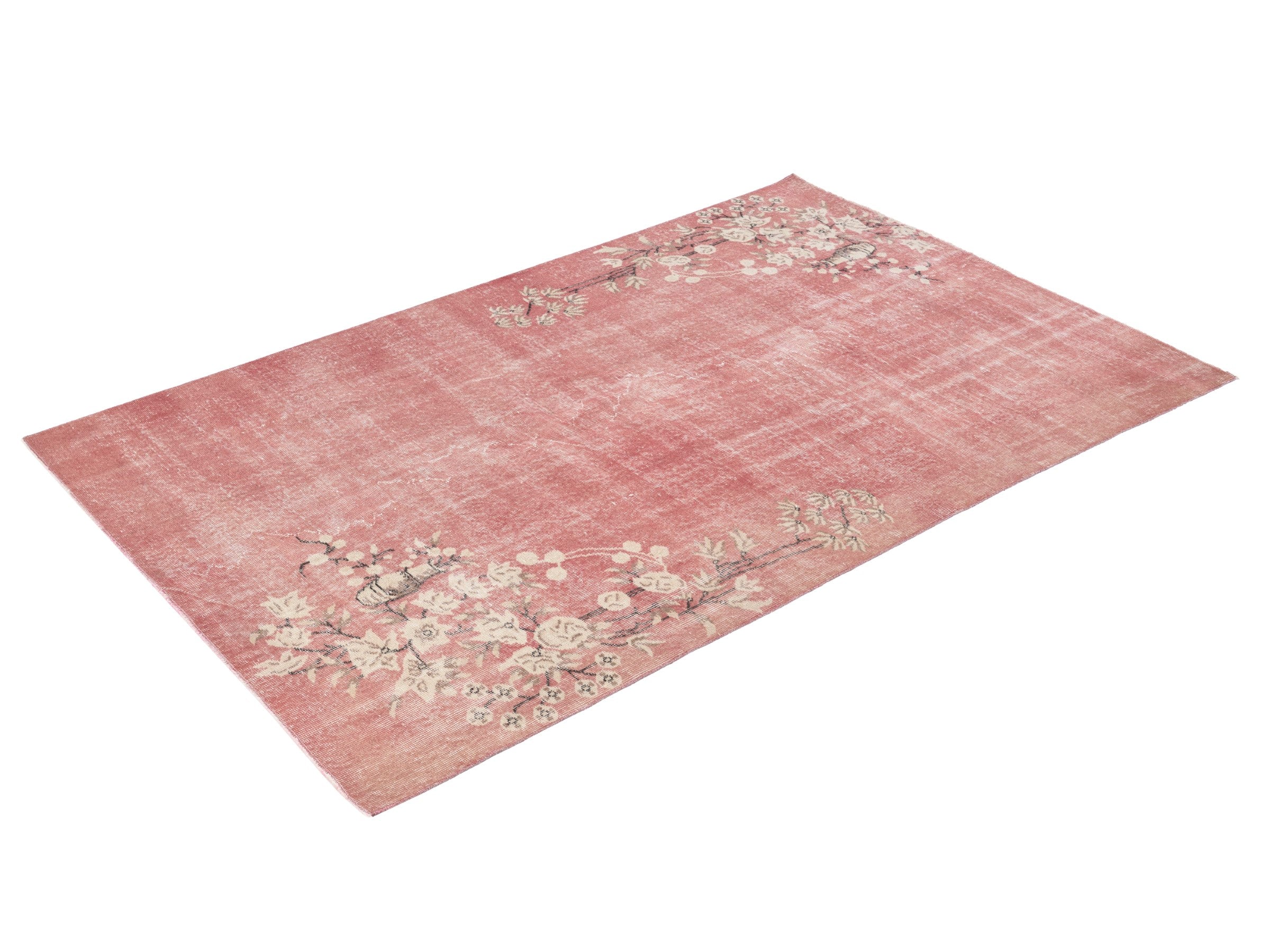 Turkish Isparta area rug in faded red and muted pink, view 3 of 10