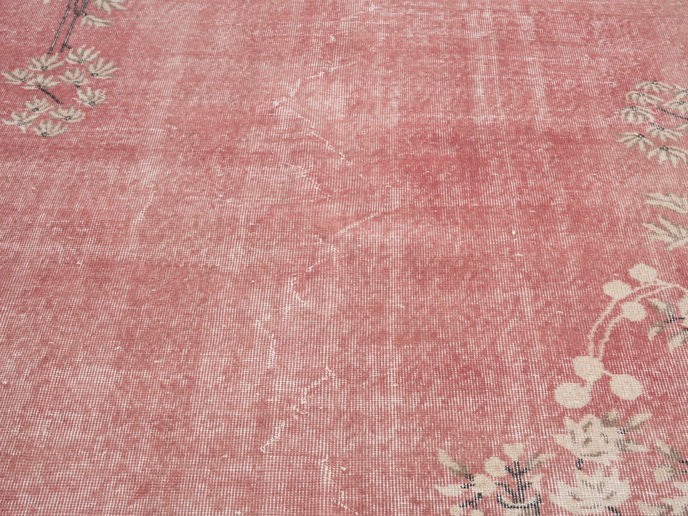 Turkish Isparta area rug in faded red and muted pink, view 4 of 10