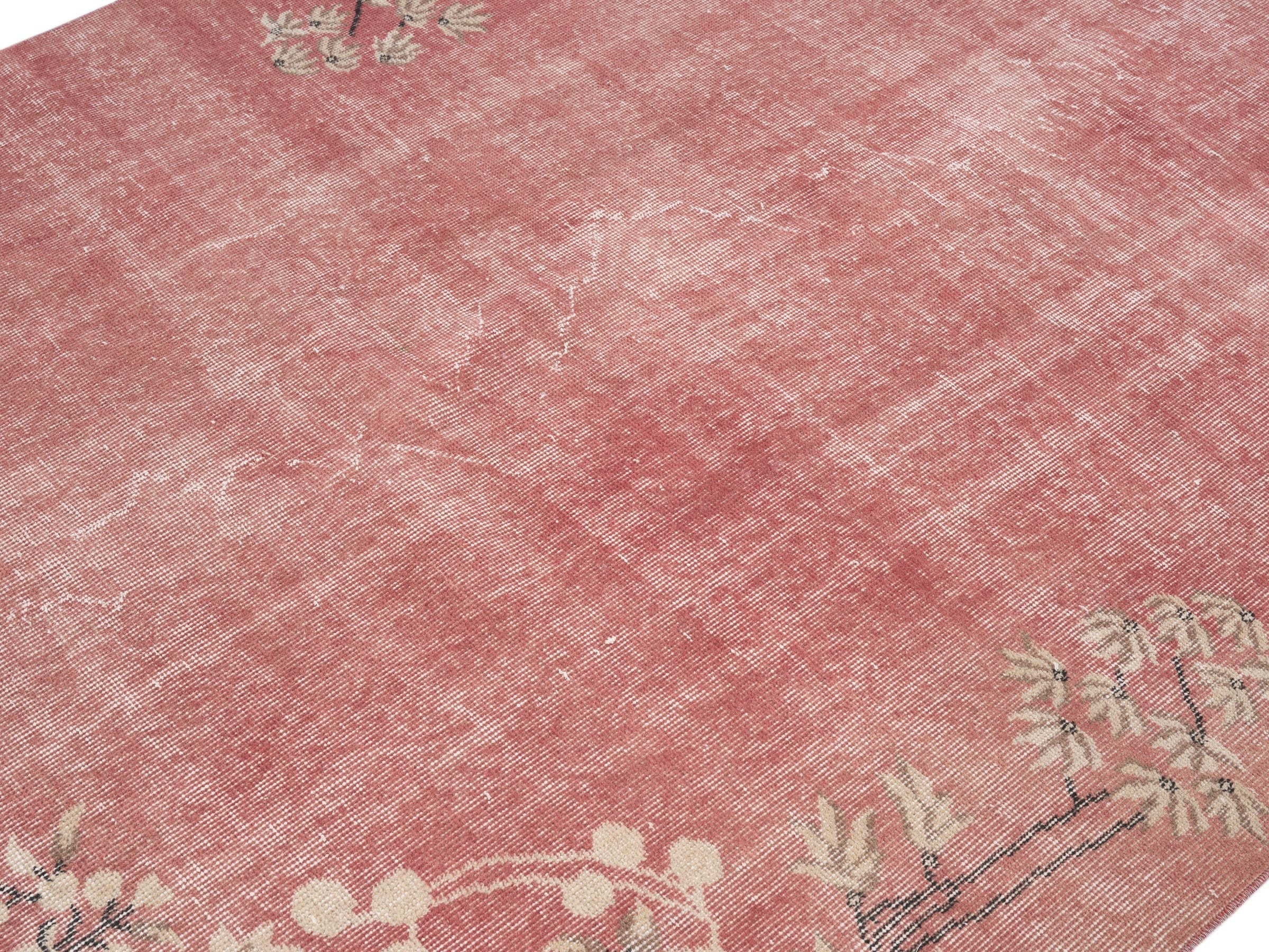 Turkish Isparta area rug in faded red and muted pink, view 5 of 10