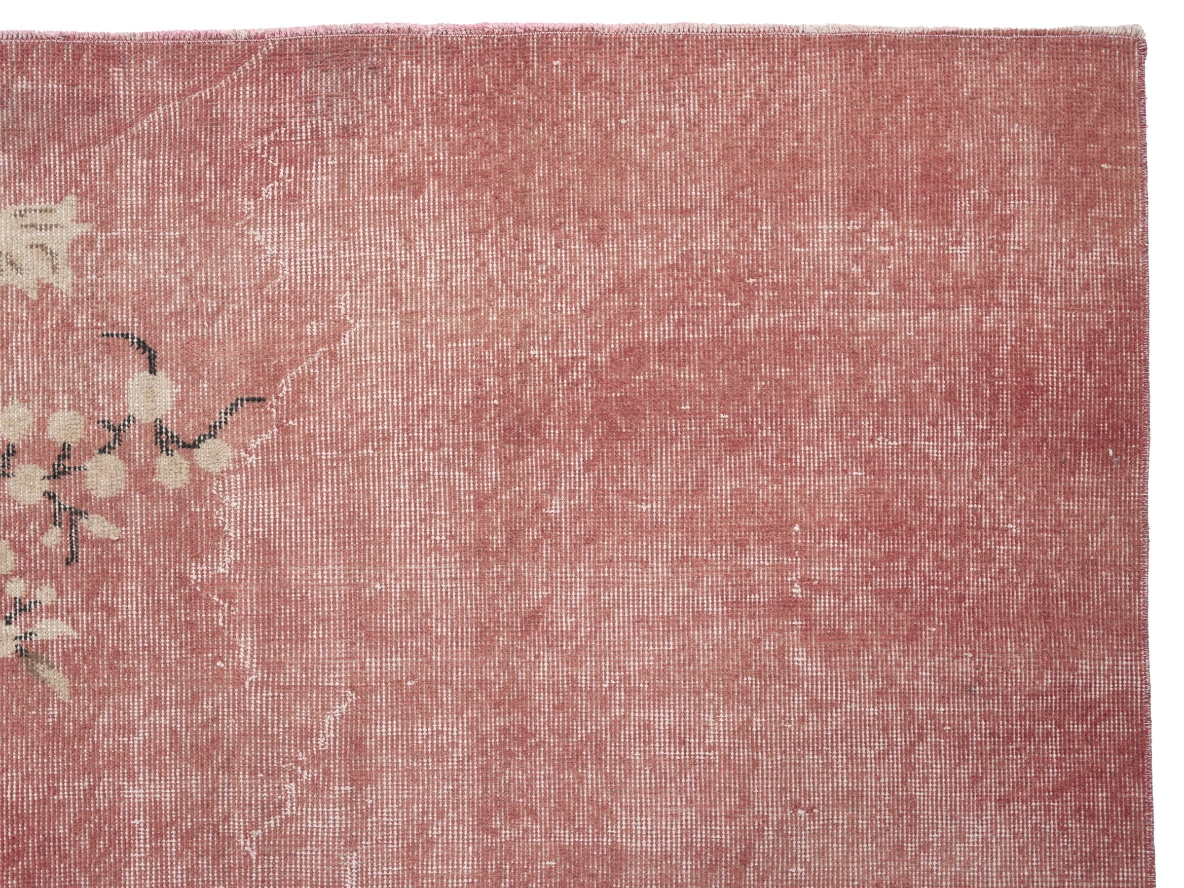 Turkish Isparta area rug in faded red and muted pink, view 8 of 10