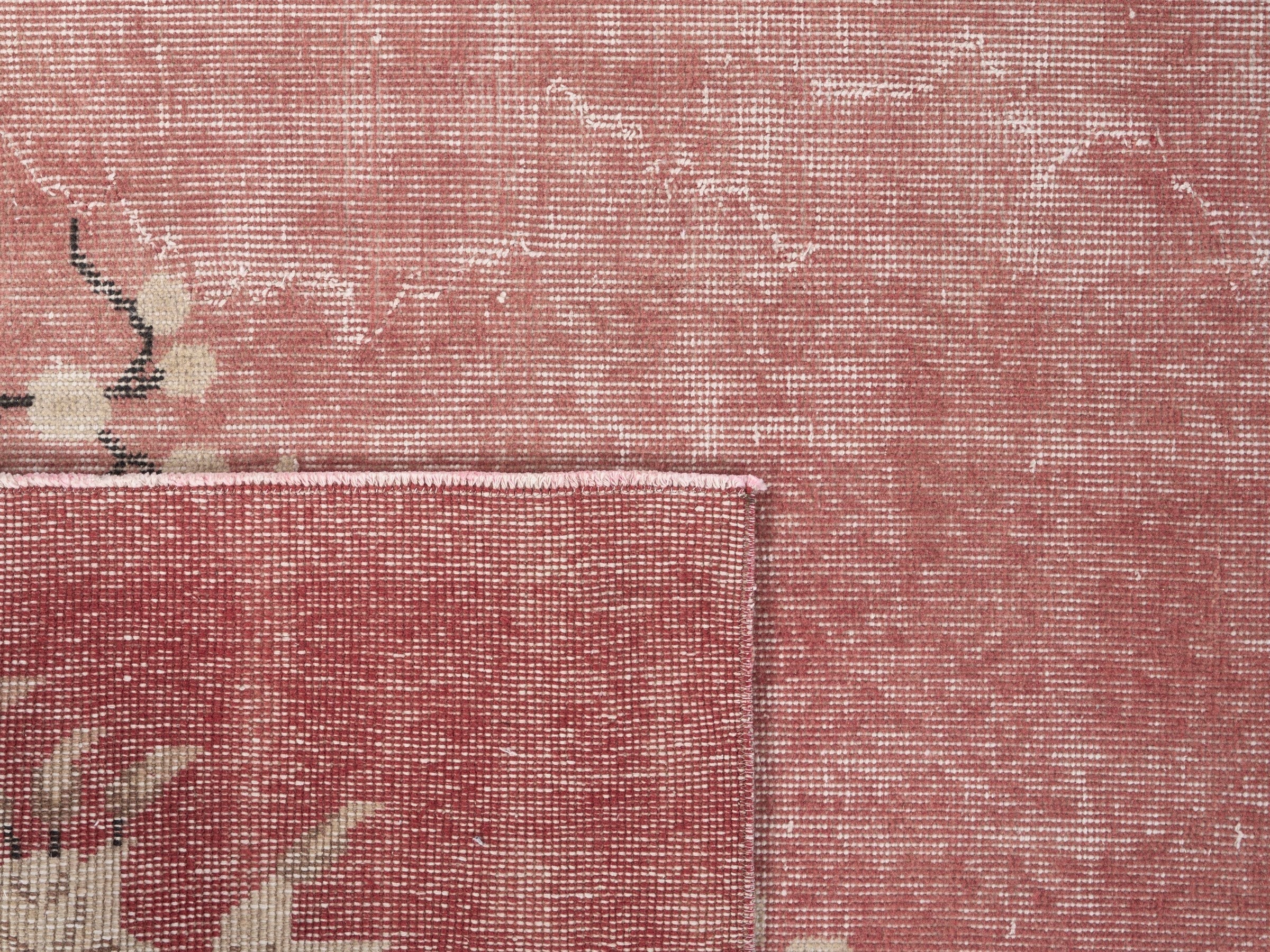 Turkish Isparta area rug in faded red and muted pink, view 10 of 10
