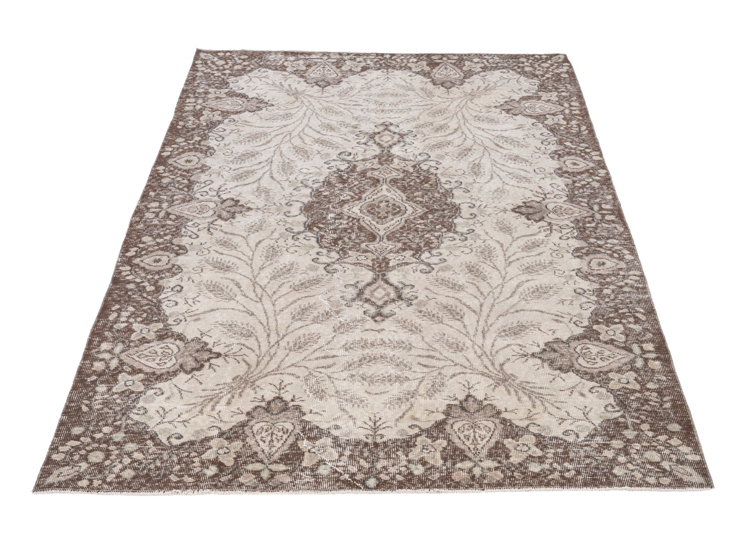 Turkish Isparta area rug in cream and brown, view 2 of 10