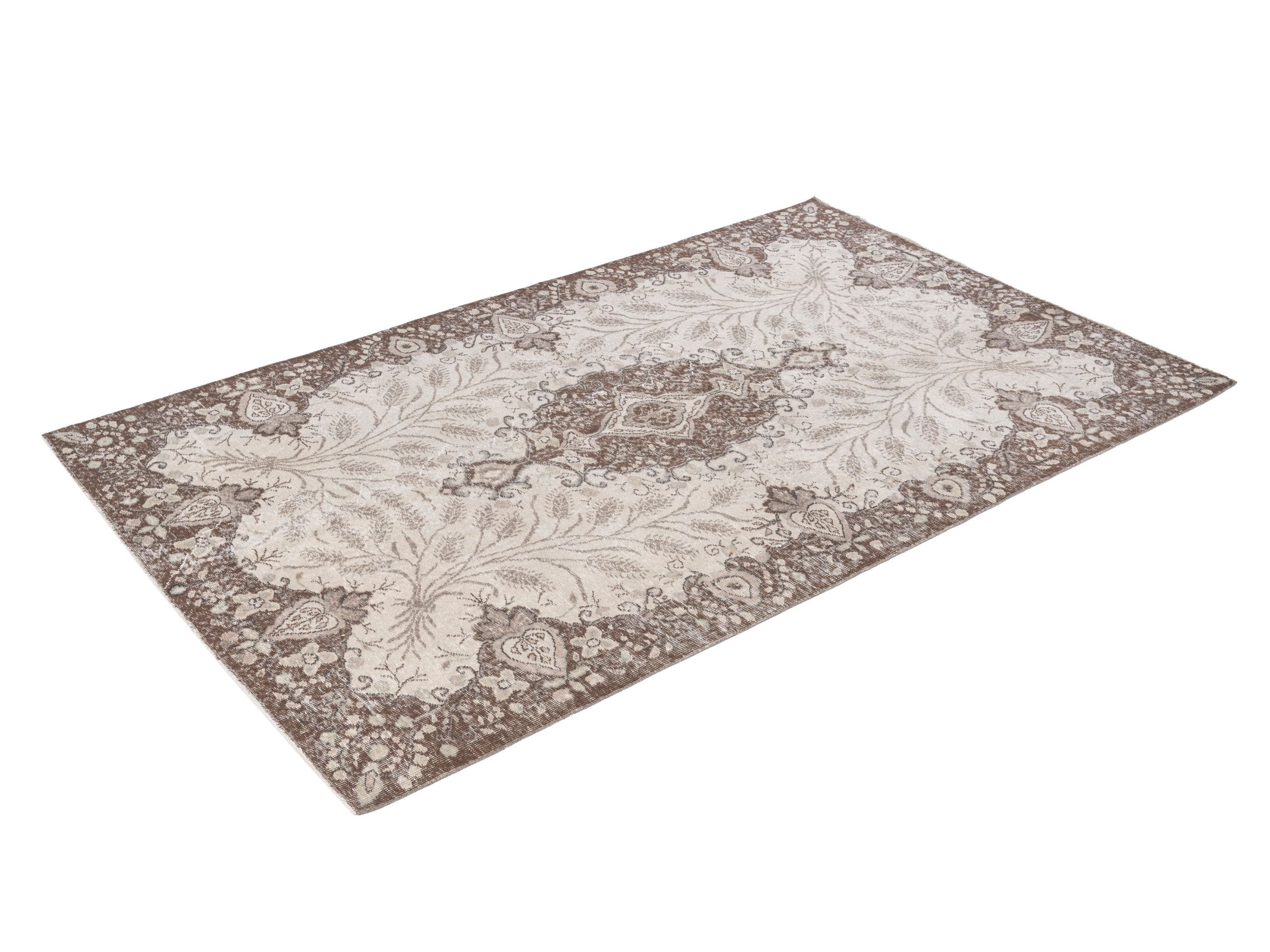 Turkish Isparta area rug in cream and brown, view 3 of 10