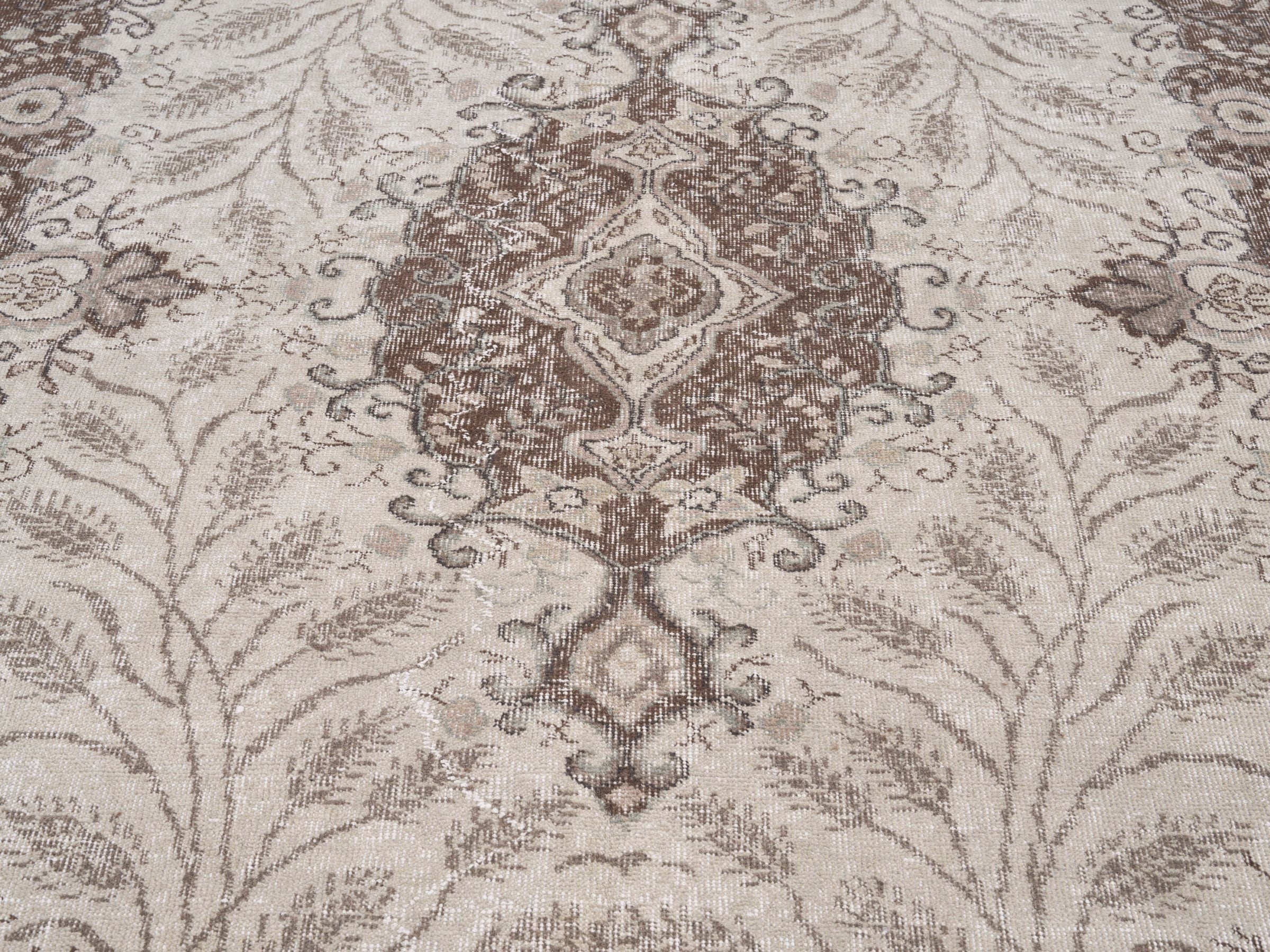 Turkish Isparta area rug in cream and brown, view 4 of 10