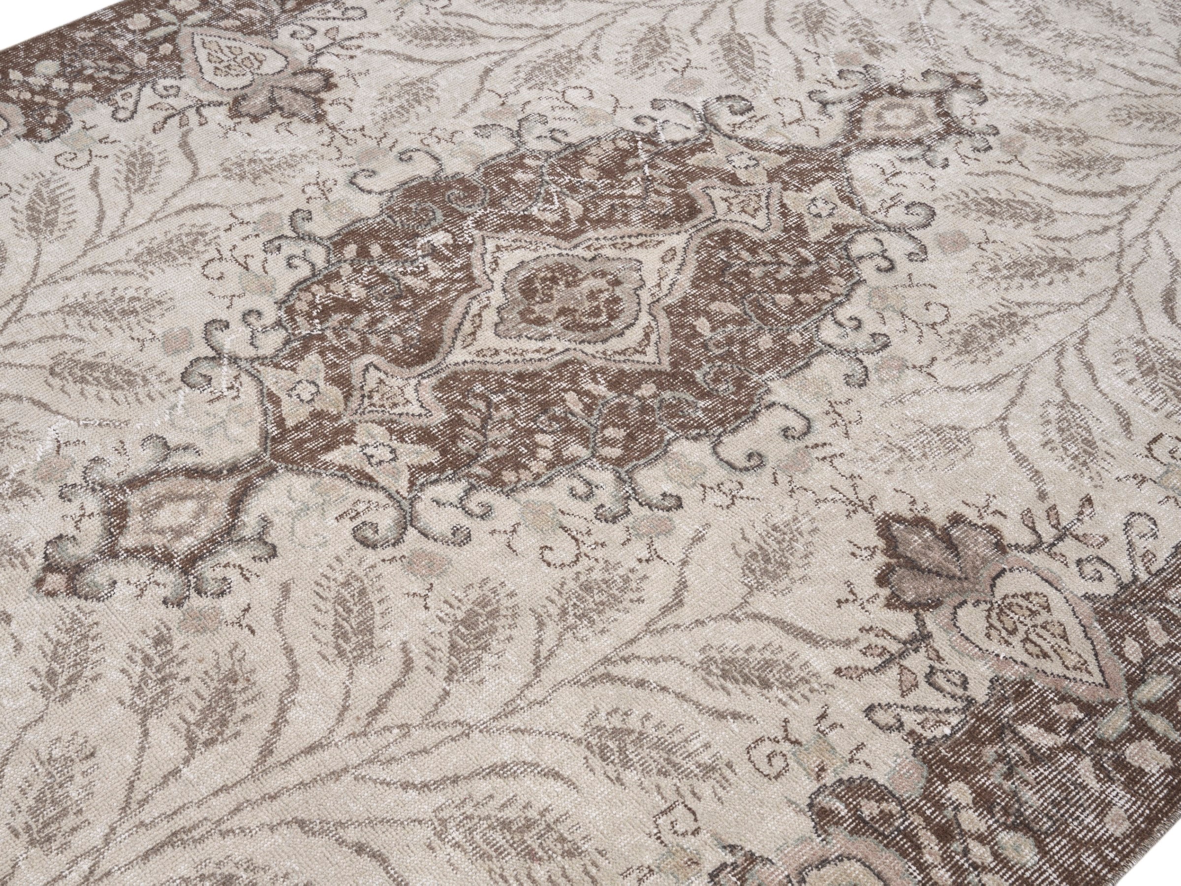Turkish Isparta area rug in cream and brown, view 5 of 10