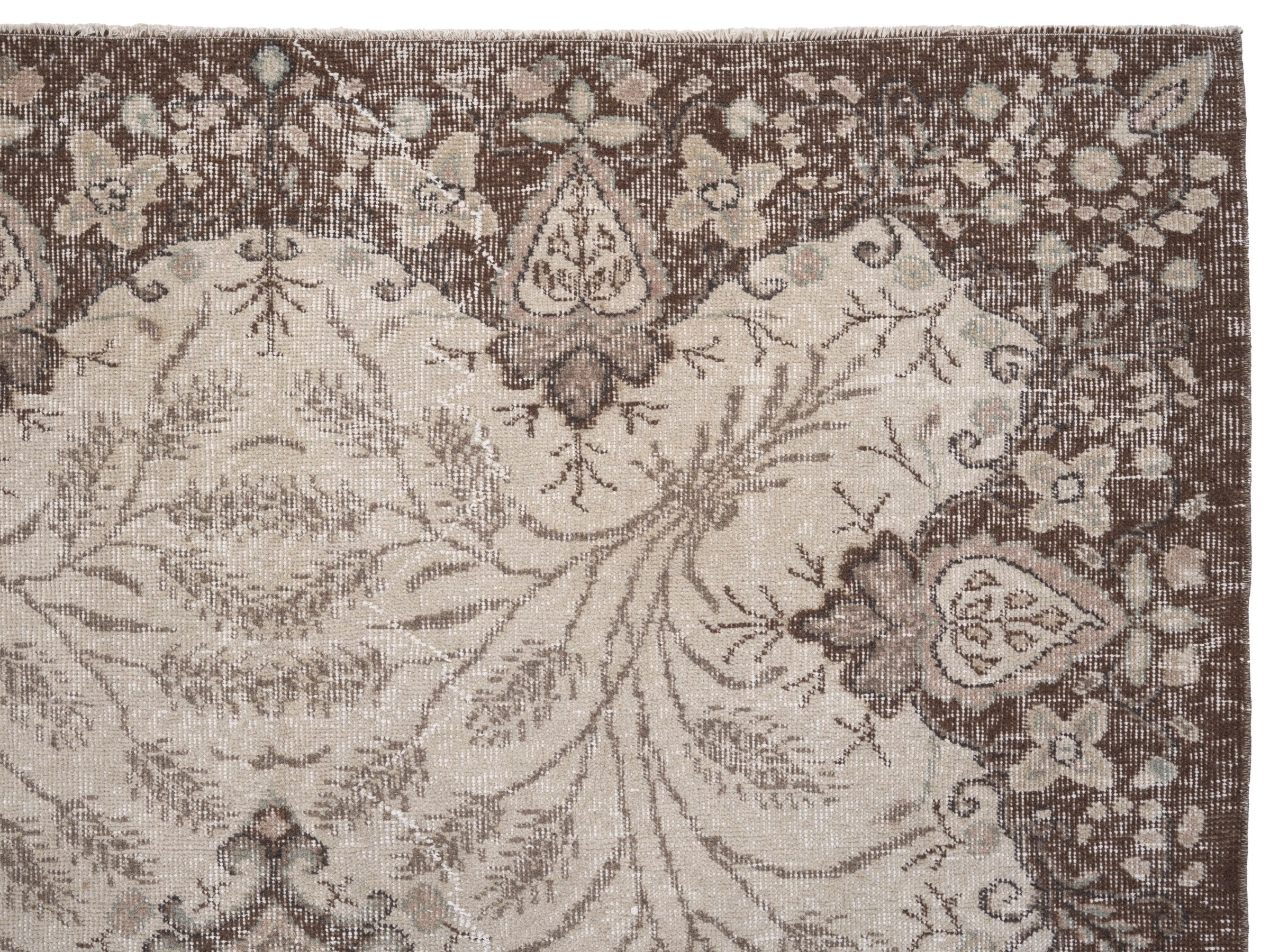 Turkish Isparta area rug in cream and brown, view 8 of 10