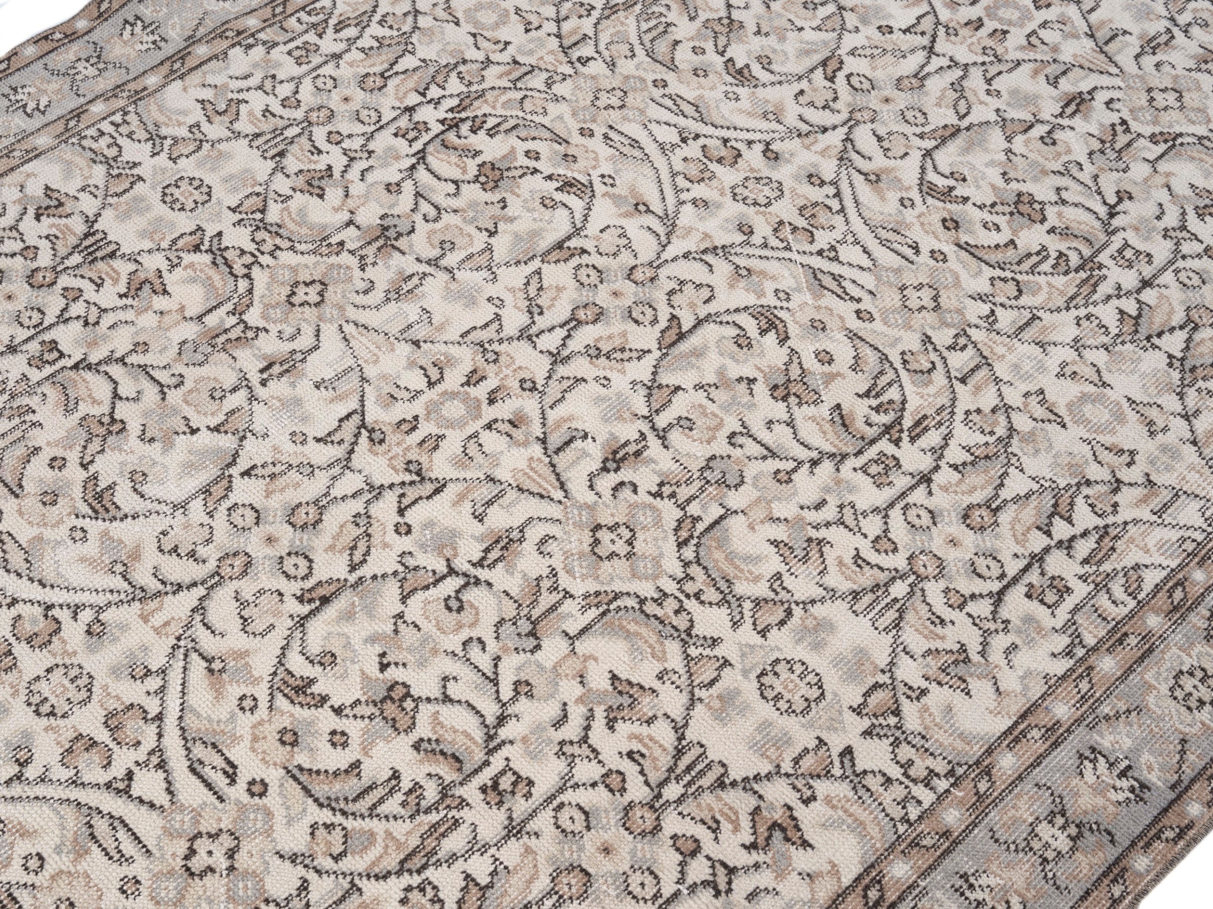 Turkish Isparta area rug in cream and brown, view 5 of 10
