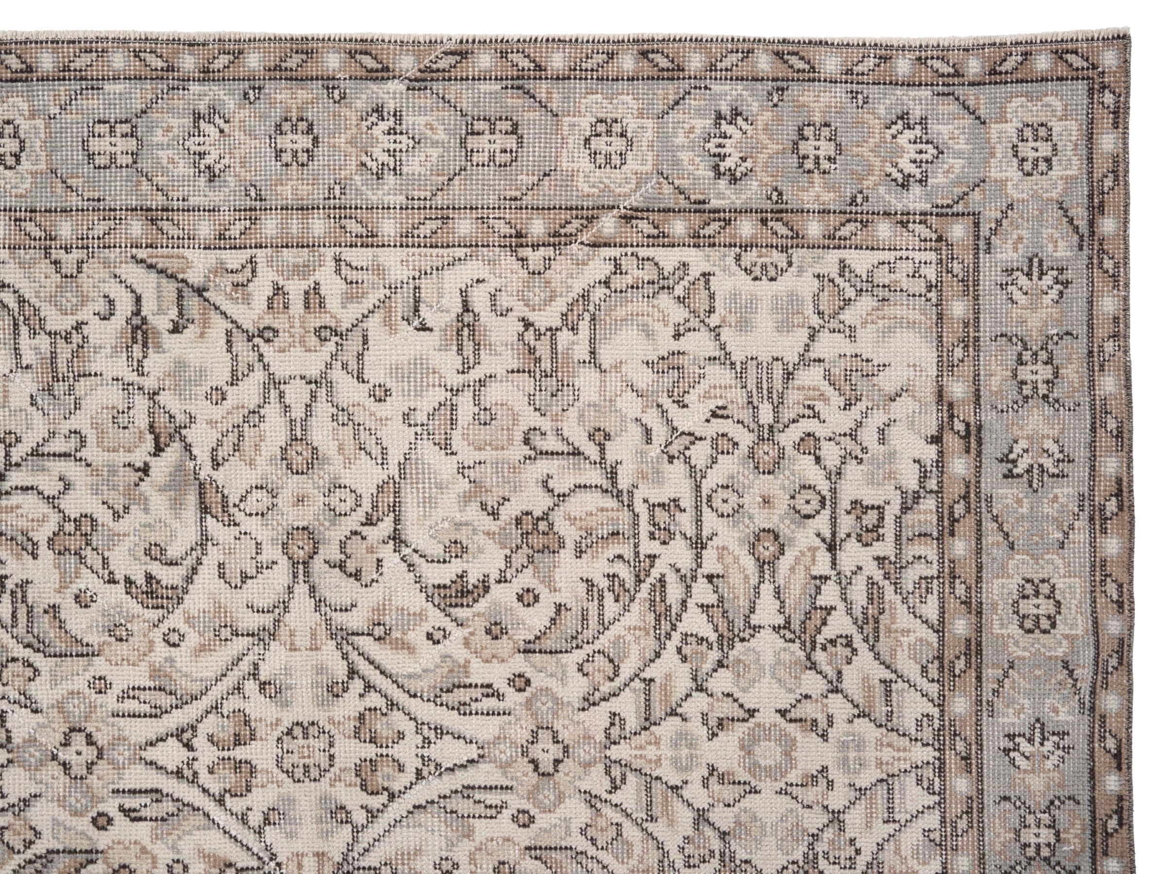 Turkish Isparta area rug in cream and brown, view 8 of 10