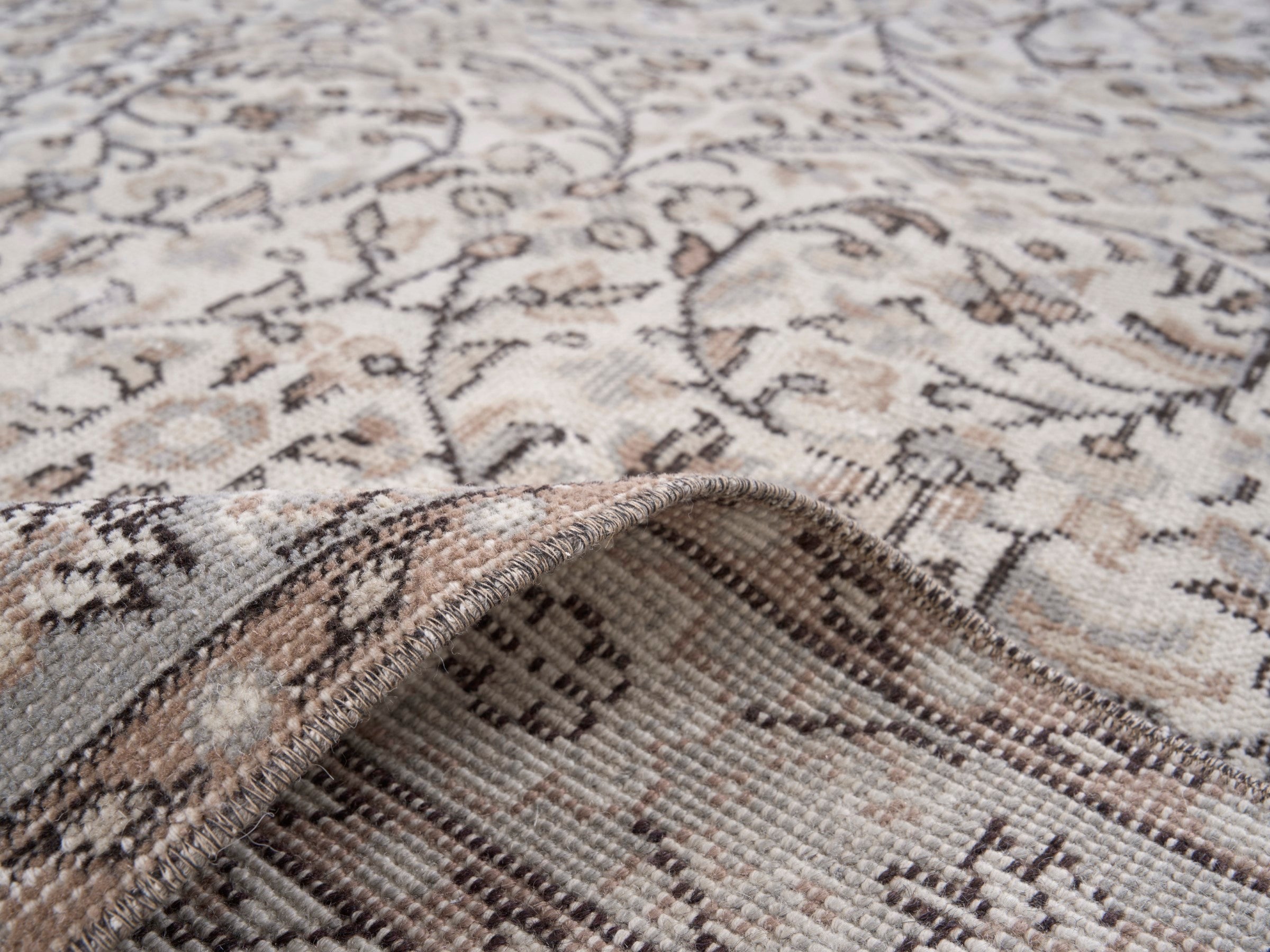 Turkish Isparta area rug in cream and brown, view 9 of 10