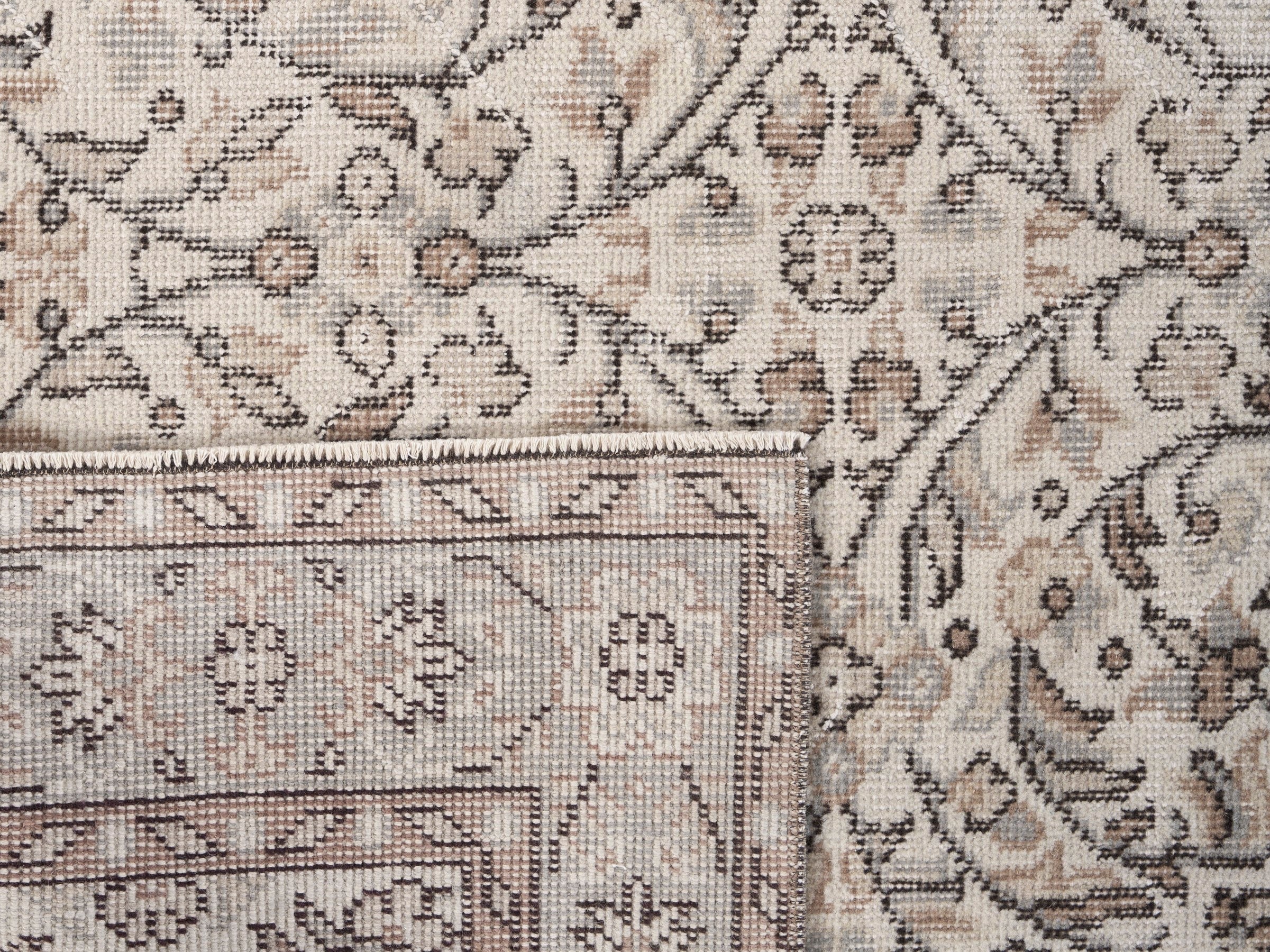 Turkish Isparta area rug in cream and brown, view 10 of 10
