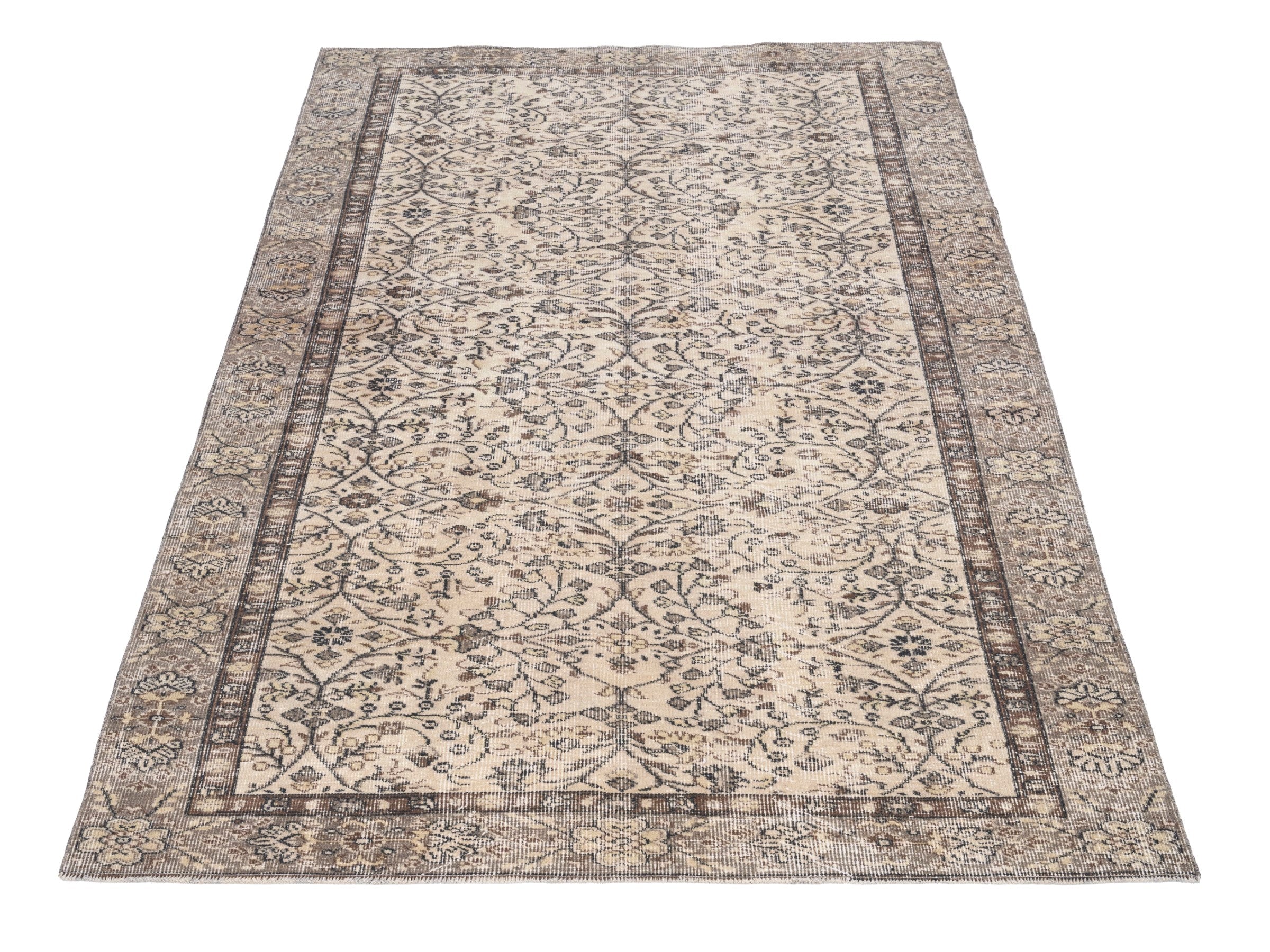 Turkish Isparta area rug in cream and charcoal, view 2 of 10
