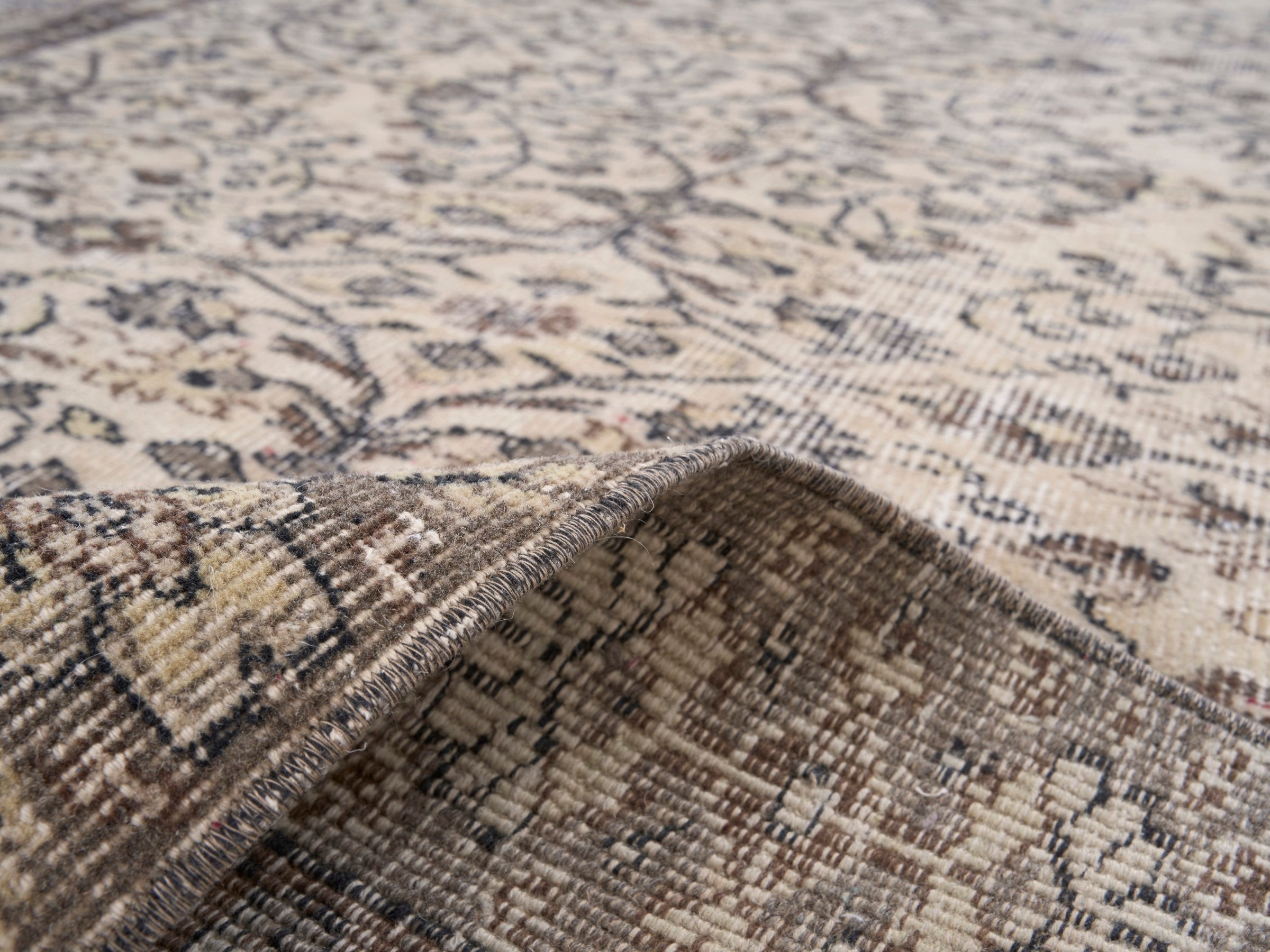 Turkish Isparta area rug in cream and charcoal, view 9 of 10
