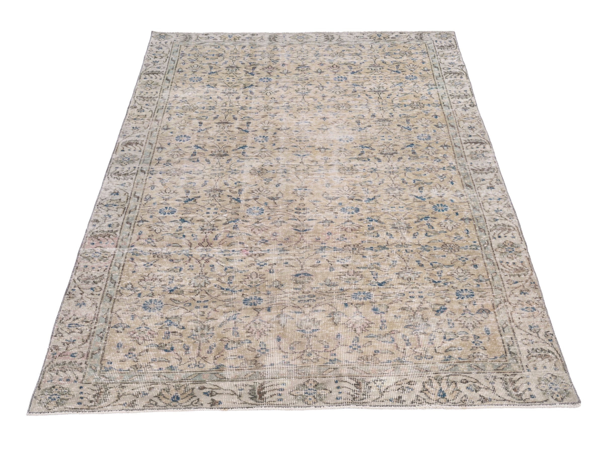 Turkish Isparta area rug in tan and denim, view 2 of 10