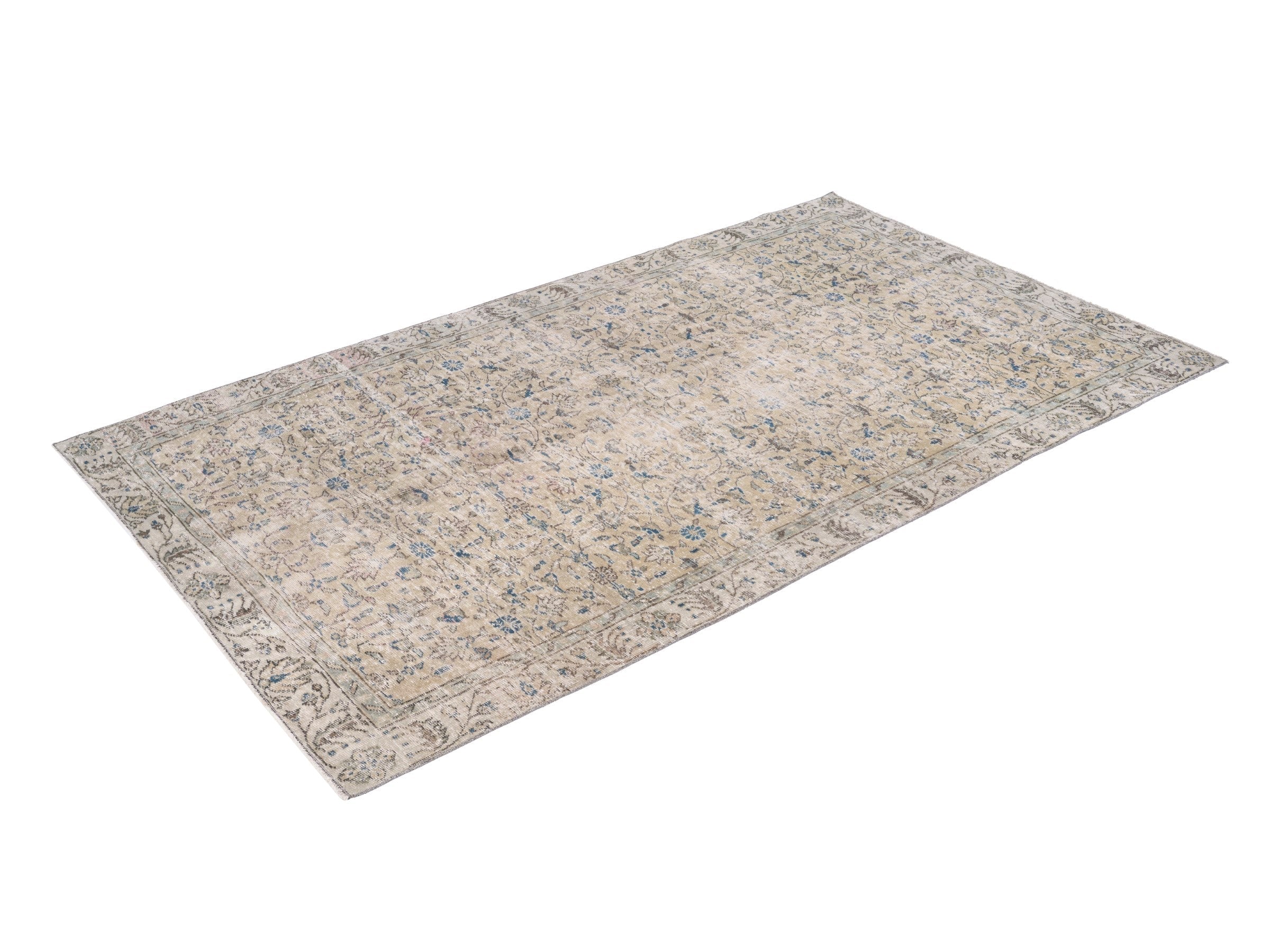 Turkish Isparta area rug in tan and denim, view 3 of 10