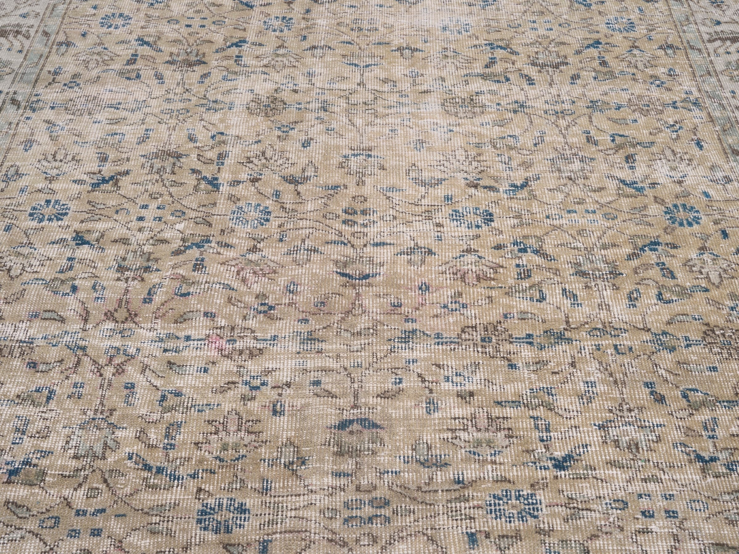 Turkish Isparta area rug in tan and denim, view 4 of 10