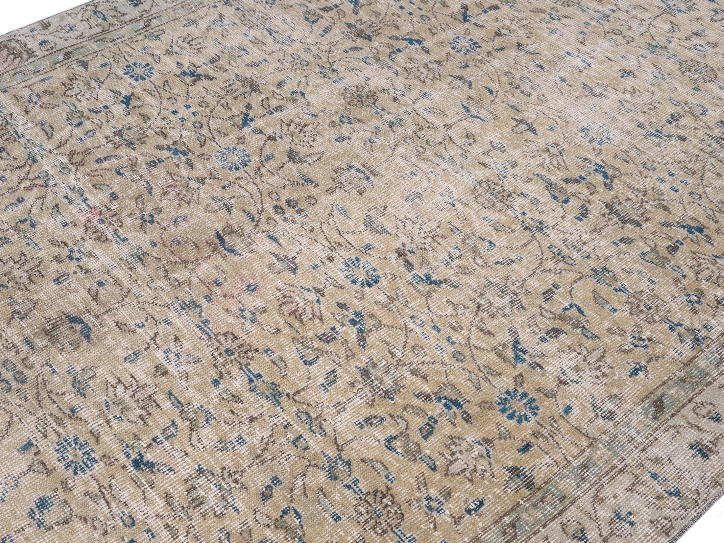 Turkish Isparta area rug in tan and denim, view 5 of 10