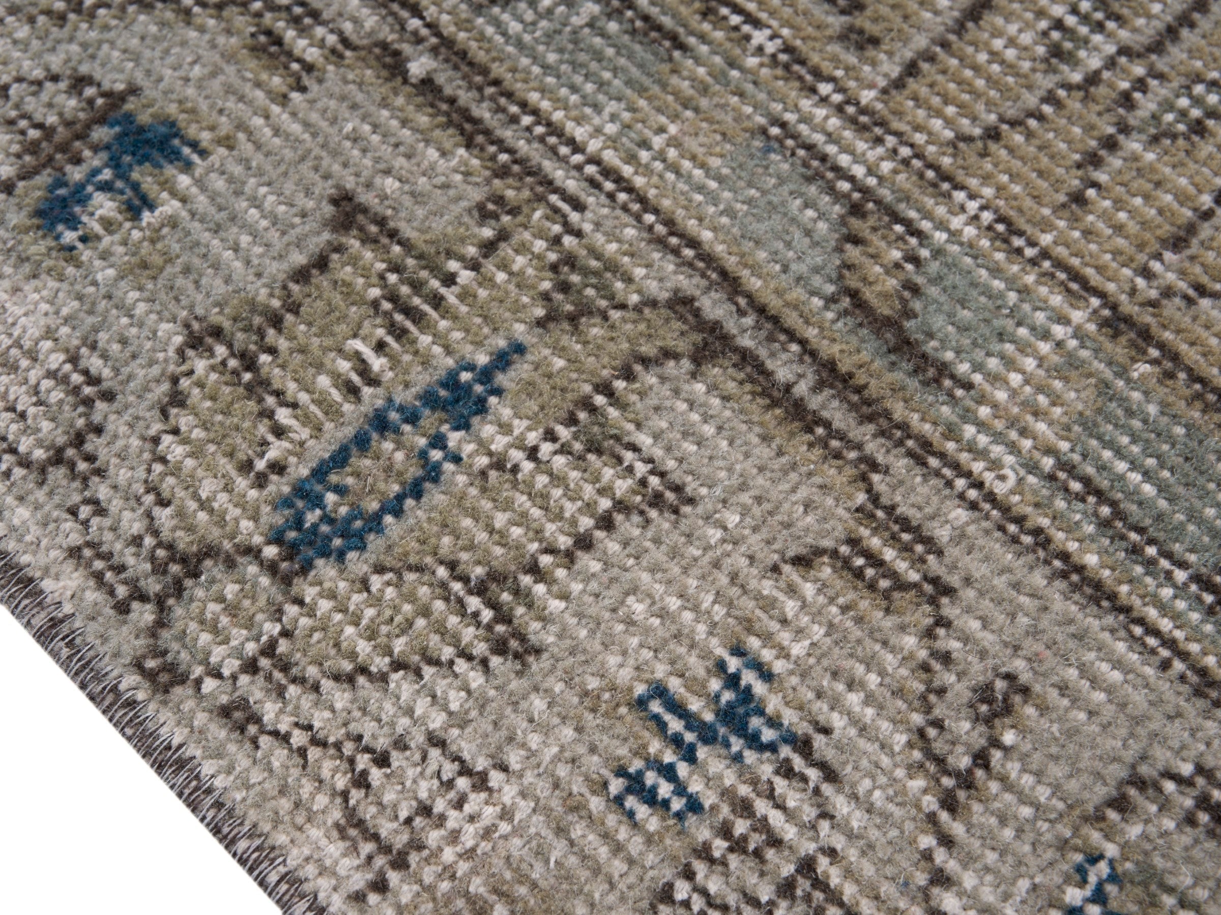 Turkish Isparta area rug in tan and denim, view 6 of 10