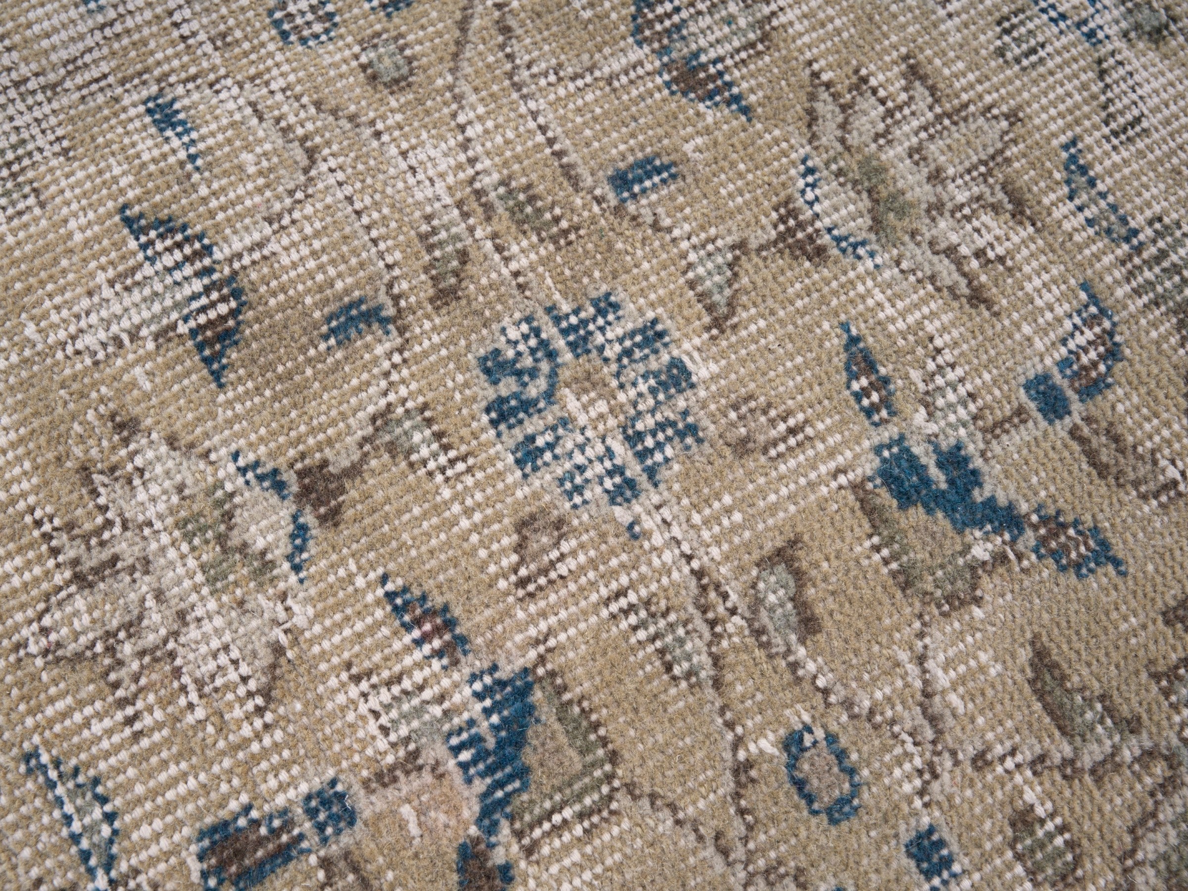 Turkish Isparta area rug in tan and denim, view 7 of 10