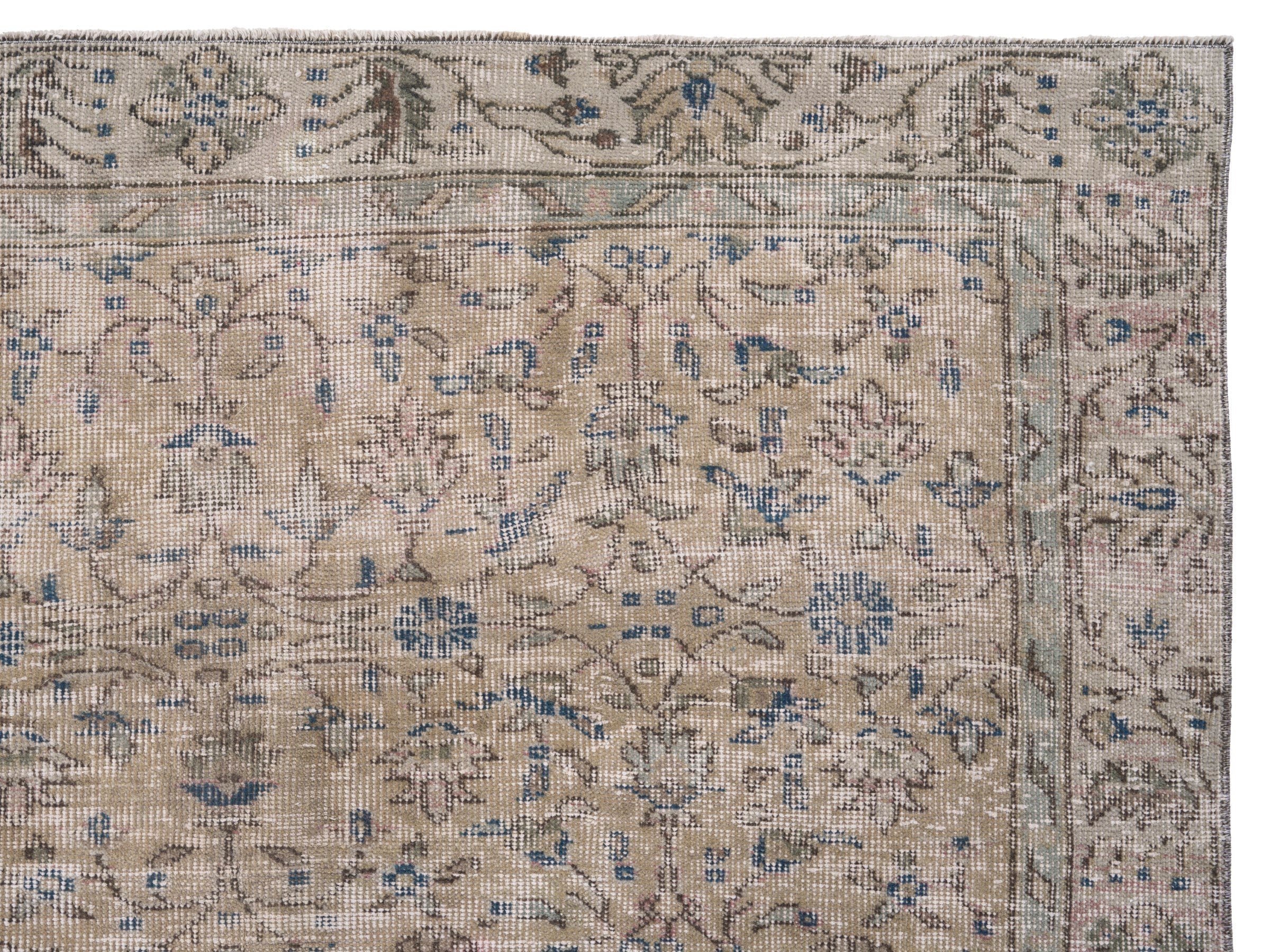 Turkish Isparta area rug in tan and denim, view 8 of 10