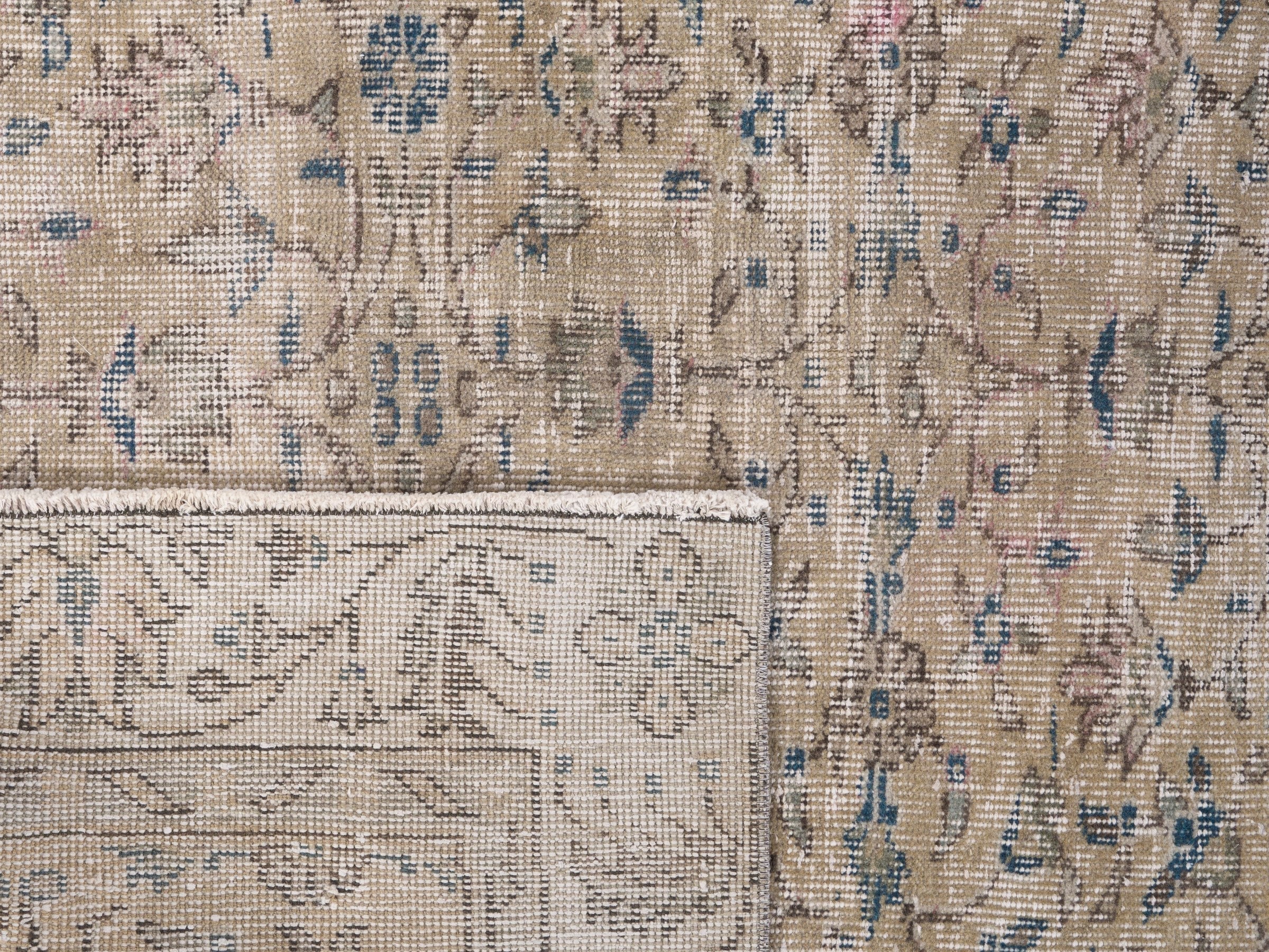 Turkish Isparta area rug in tan and denim, view 10 of 10