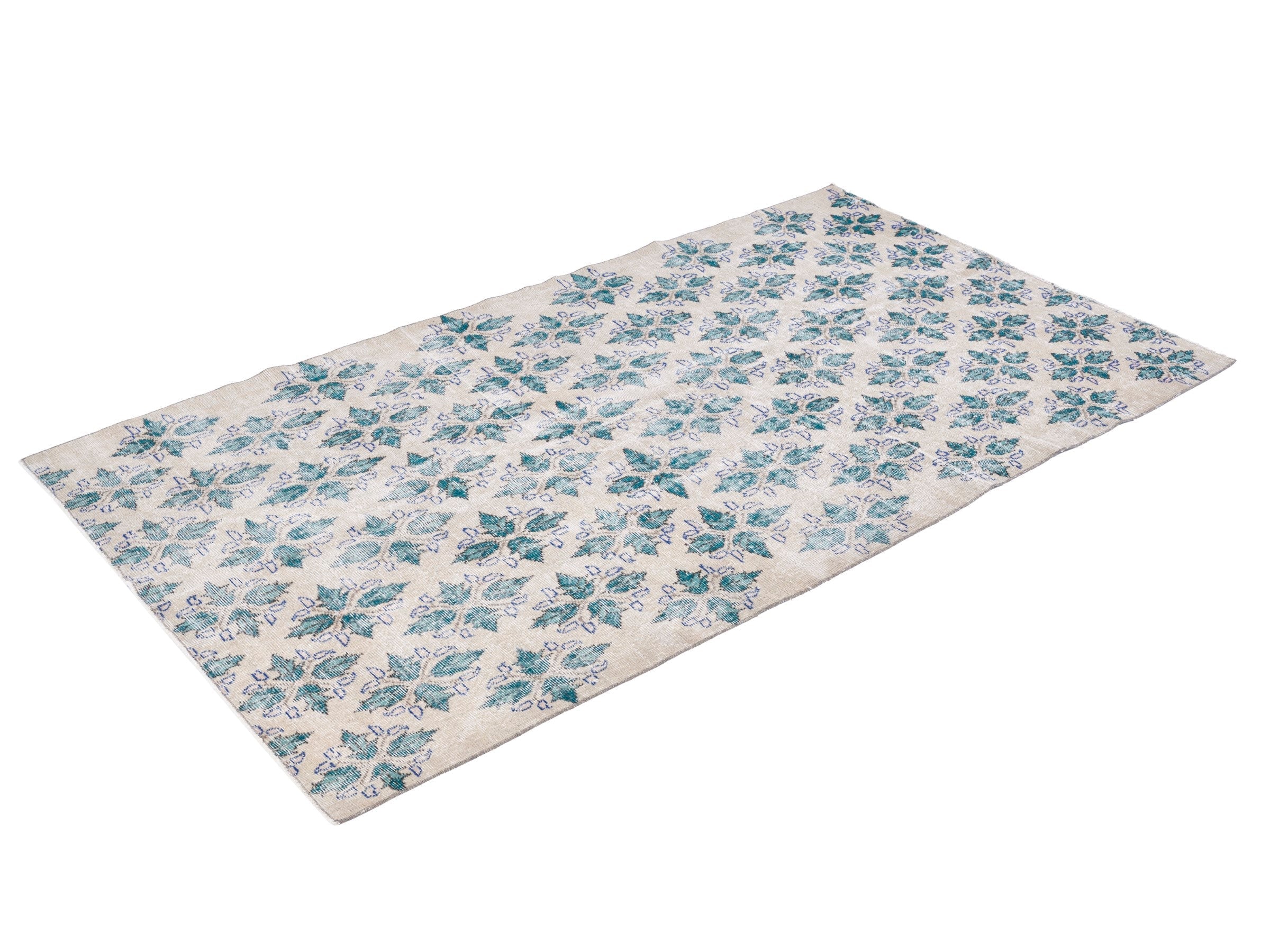 Turkish Isparta area rug in cream and teal, view 3 of 10