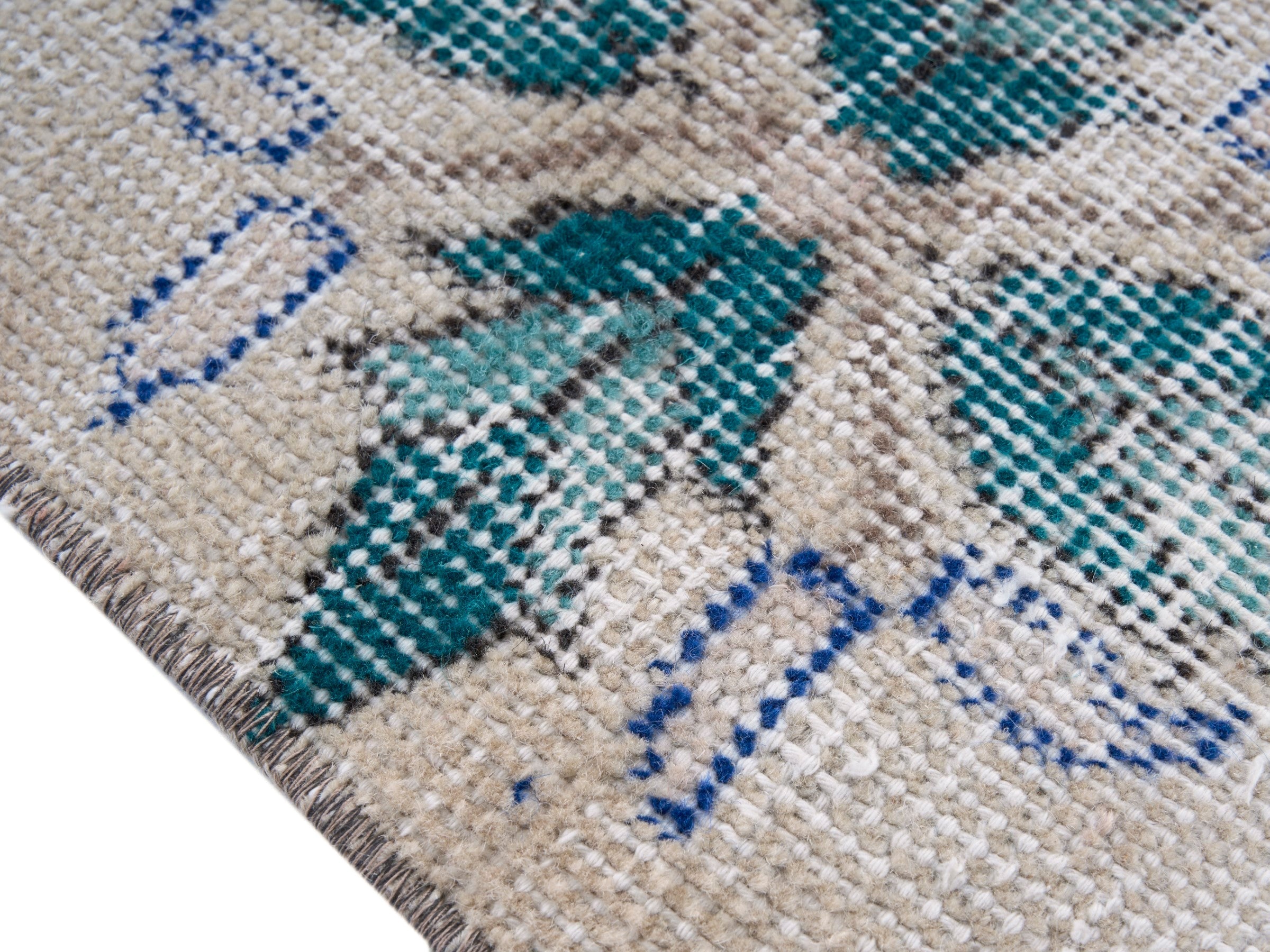 Turkish Isparta area rug in cream and teal, view 6 of 10