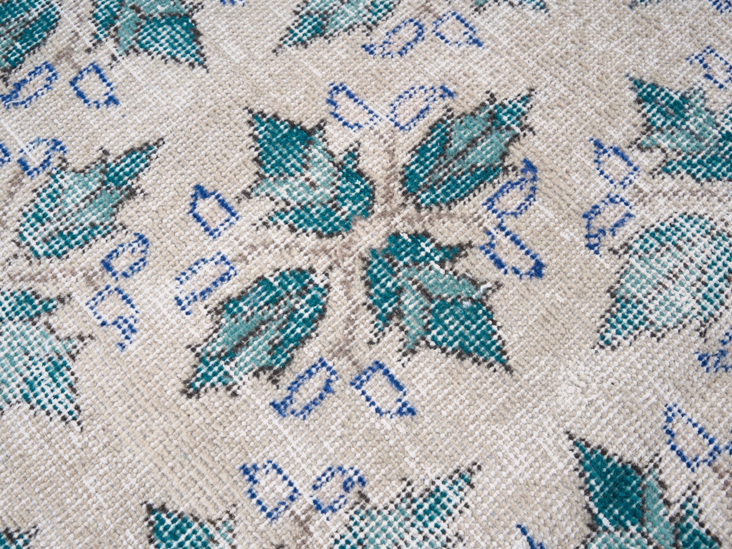 Turkish Isparta area rug in cream and teal, view 7 of 10