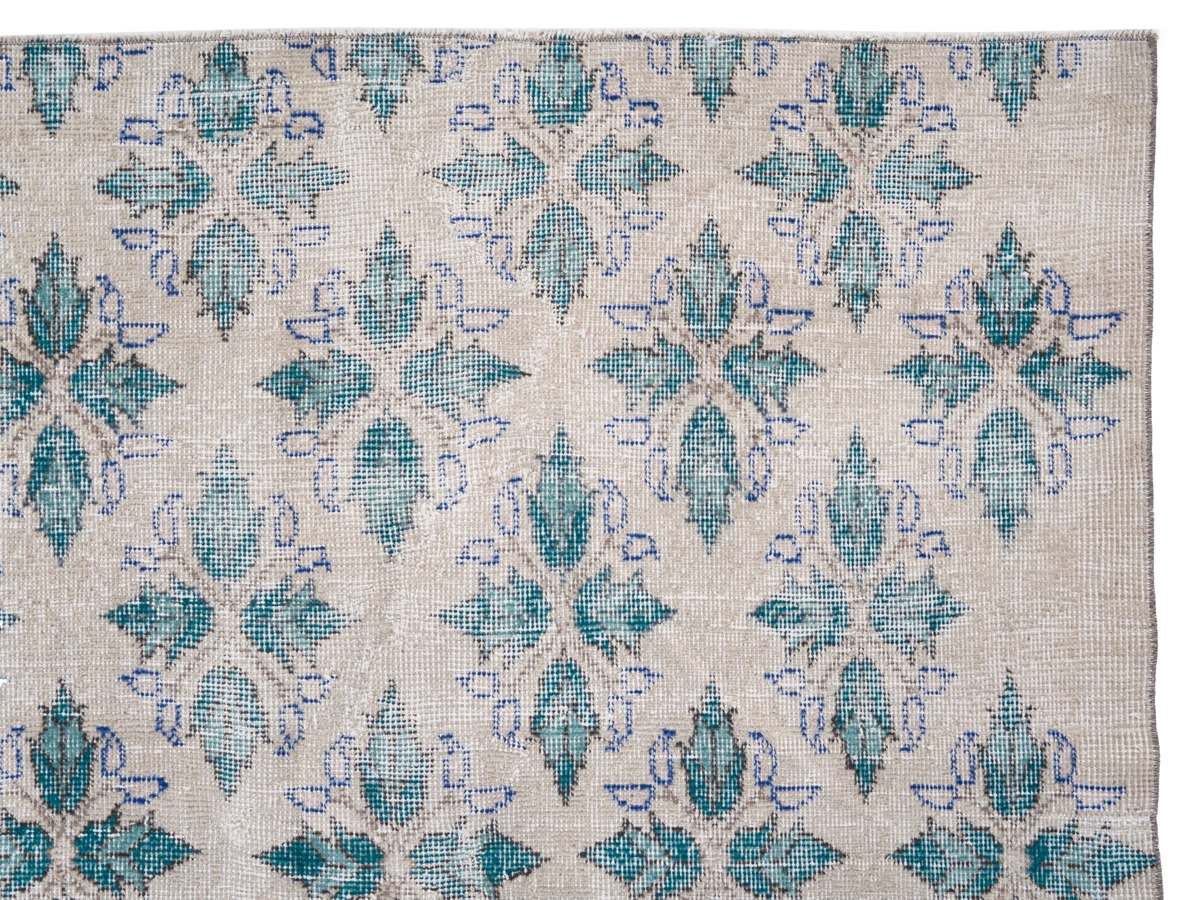 Turkish Isparta area rug in cream and teal, view 8 of 10