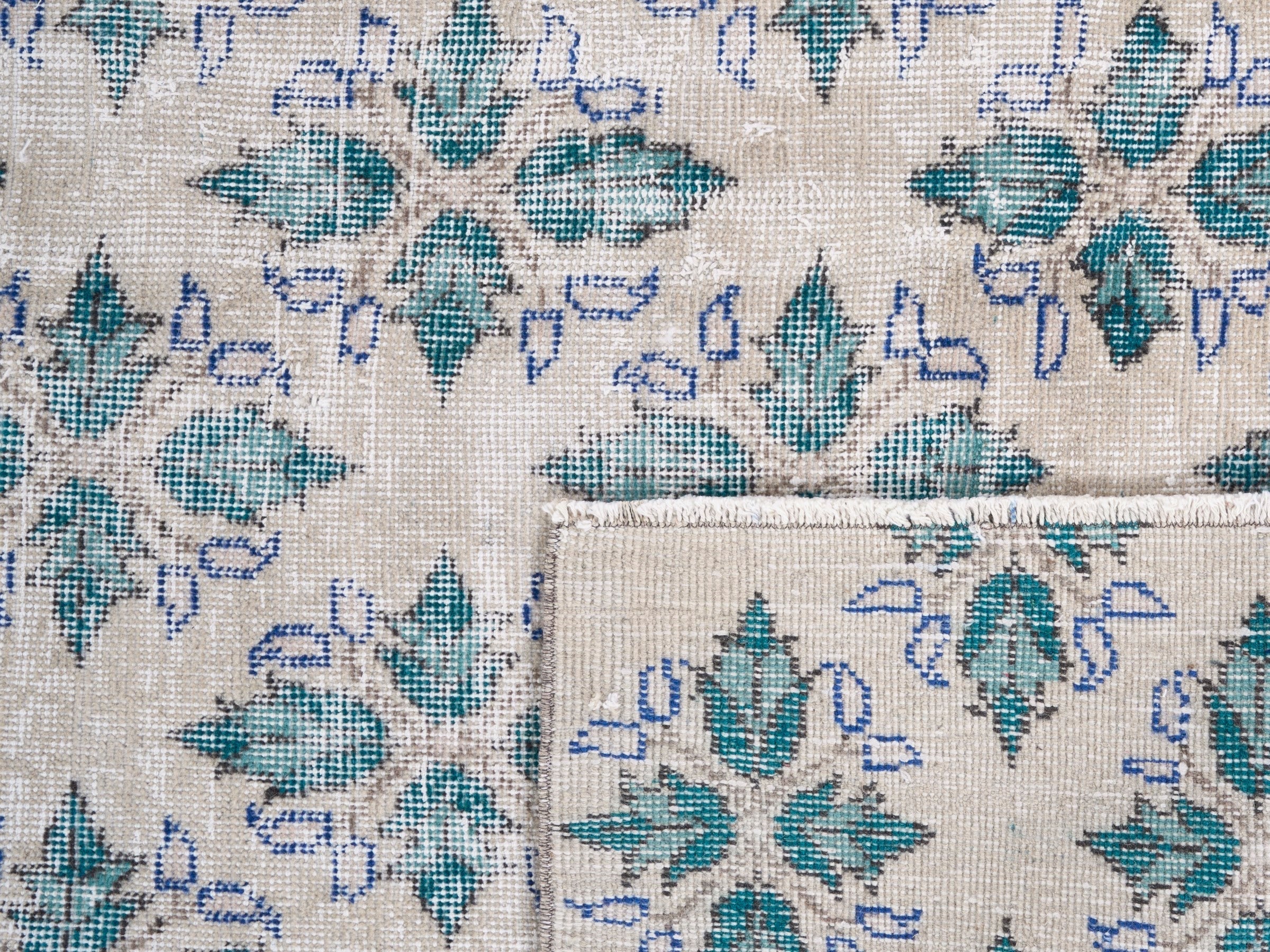 Turkish Isparta area rug in cream and teal, view 10 of 10